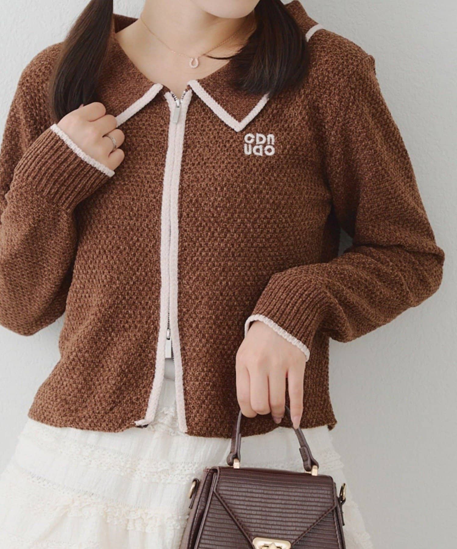 NICE CLAUP / OLIVE des OLIVE OUTLET(ナイスクラップ  / オリーブ デ オリーブ アウトレット) 【RMAF】ベロアモールWZIPカーディガン