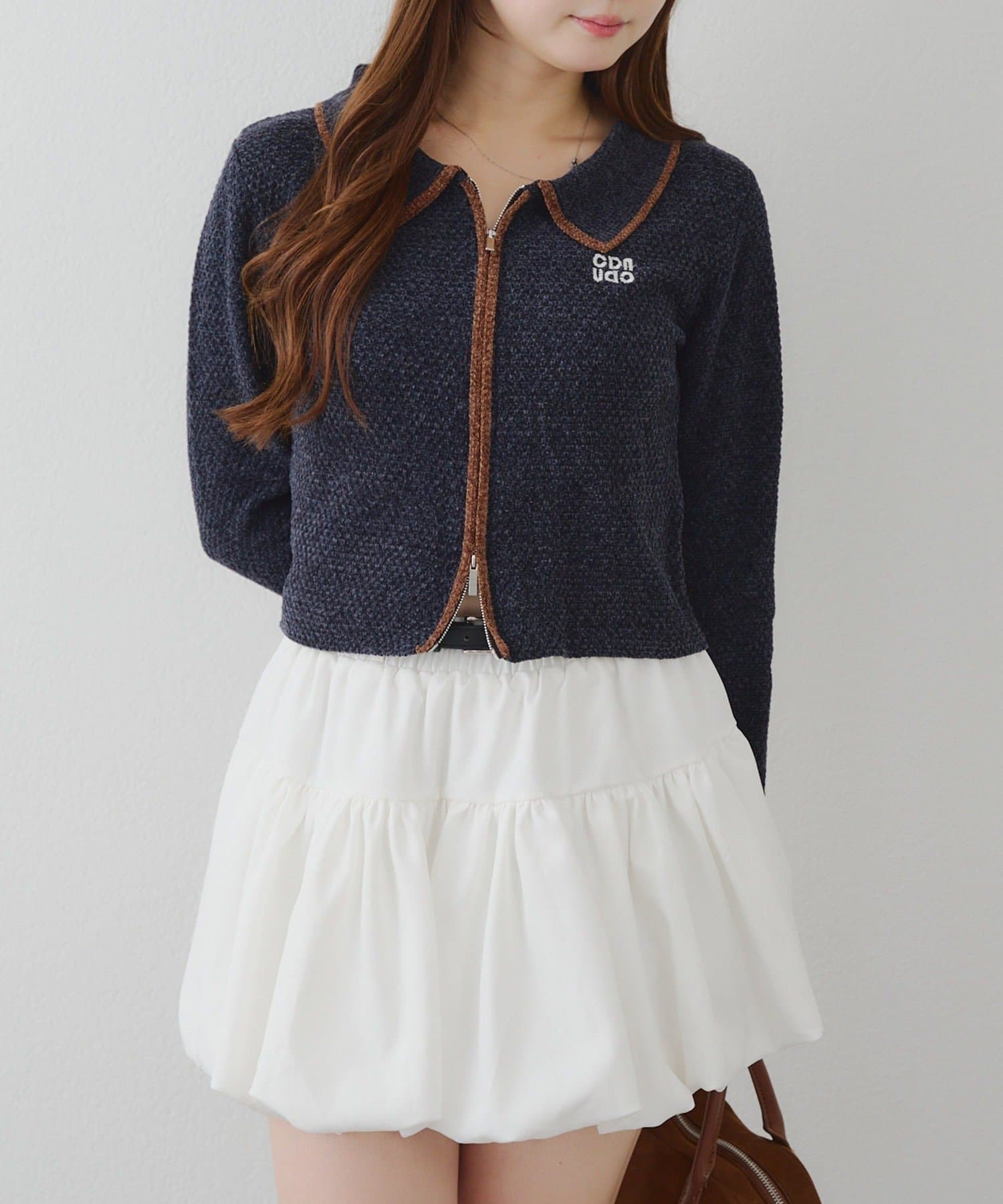 NICE CLAUP / OLIVE des OLIVE OUTLET(ナイスクラップ  / オリーブ デ オリーブ アウトレット) 【RMAF】ベロアモールWZIPカーディガン