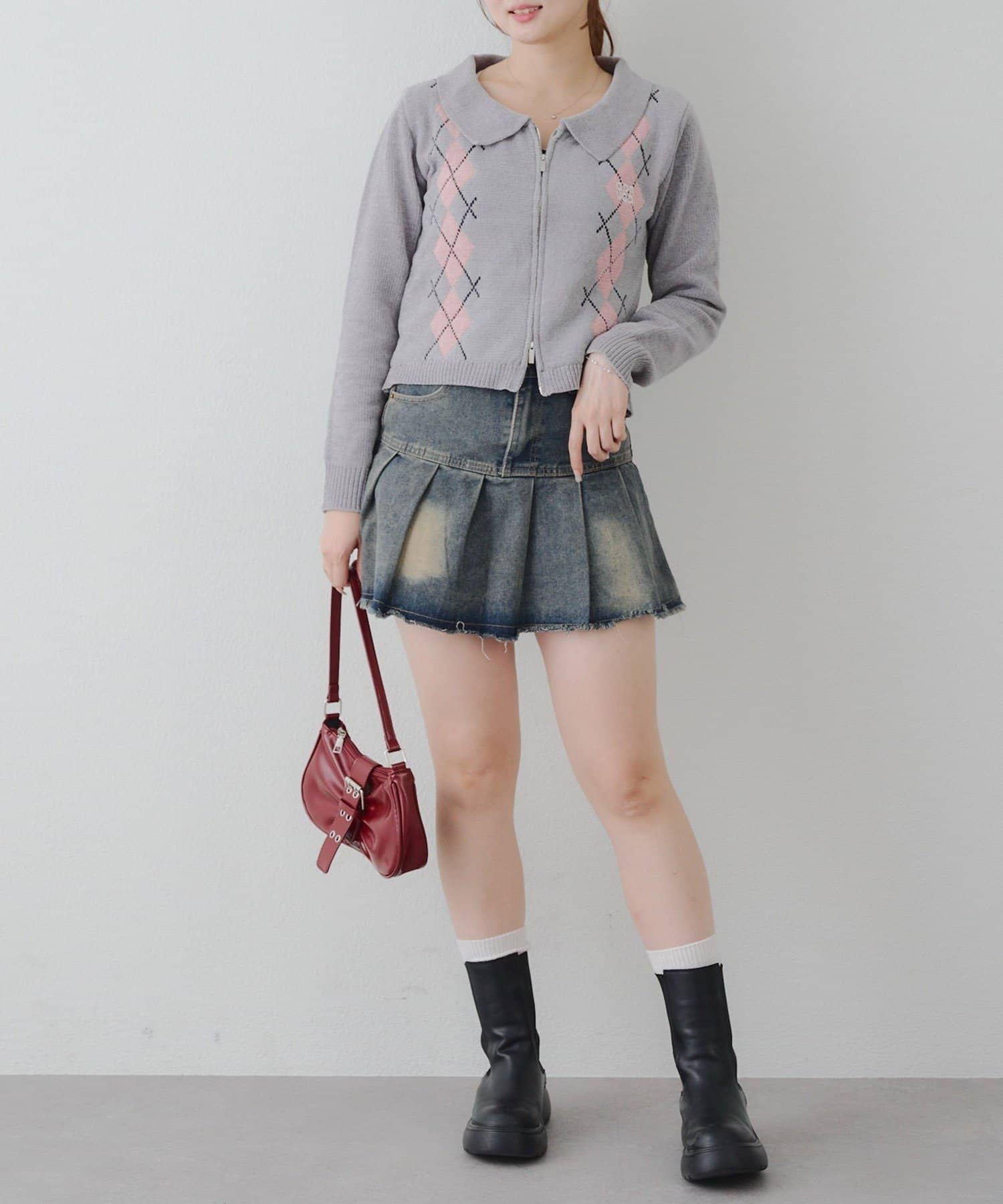 NICE CLAUP / OLIVE des OLIVE OUTLET(ナイスクラップ  / オリーブ デ オリーブ アウトレット) 【RMAF】ベロアモールWZIPカーディガン