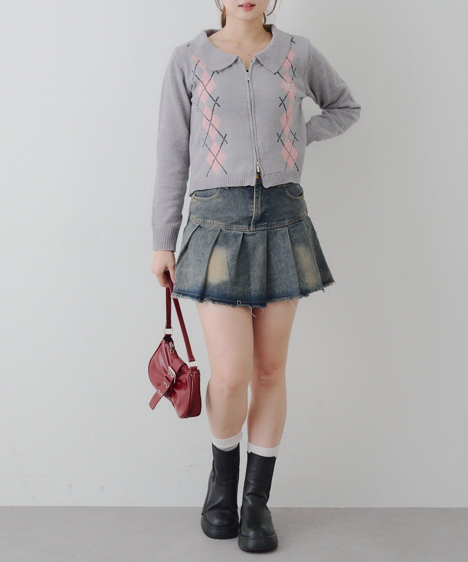 NICE CLAUP / OLIVE des OLIVE OUTLET(ナイスクラップ  / オリーブ デ オリーブ アウトレット) 【RMAF】ベロアモールWZIPカーディガン