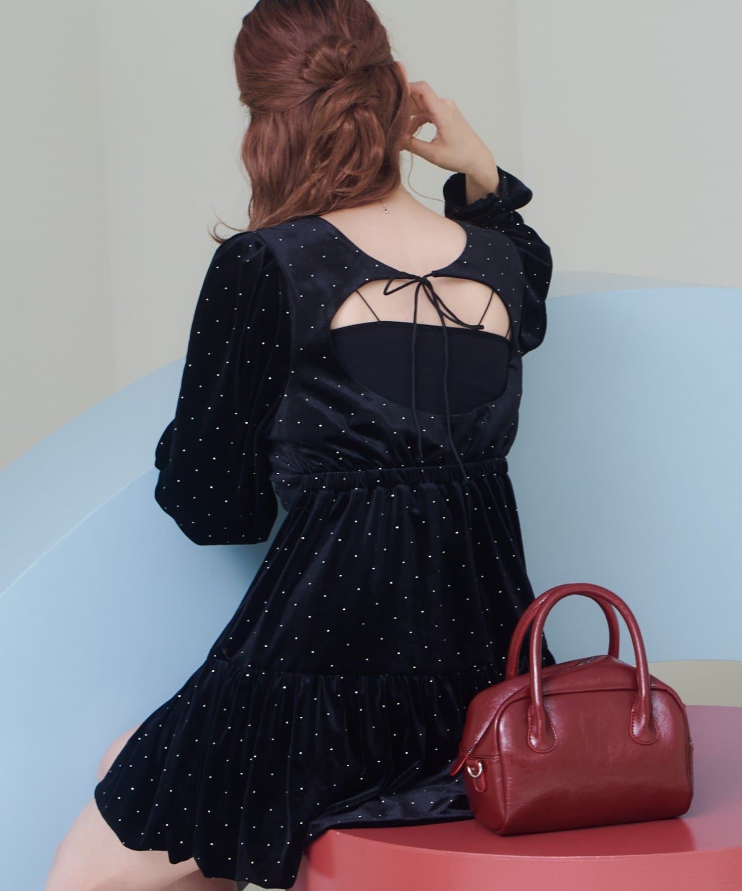 Kastane(カスタネ) 【10.25(土)12:00発売/結婚式/オケージョン】ベロアスタッズミニワンピース