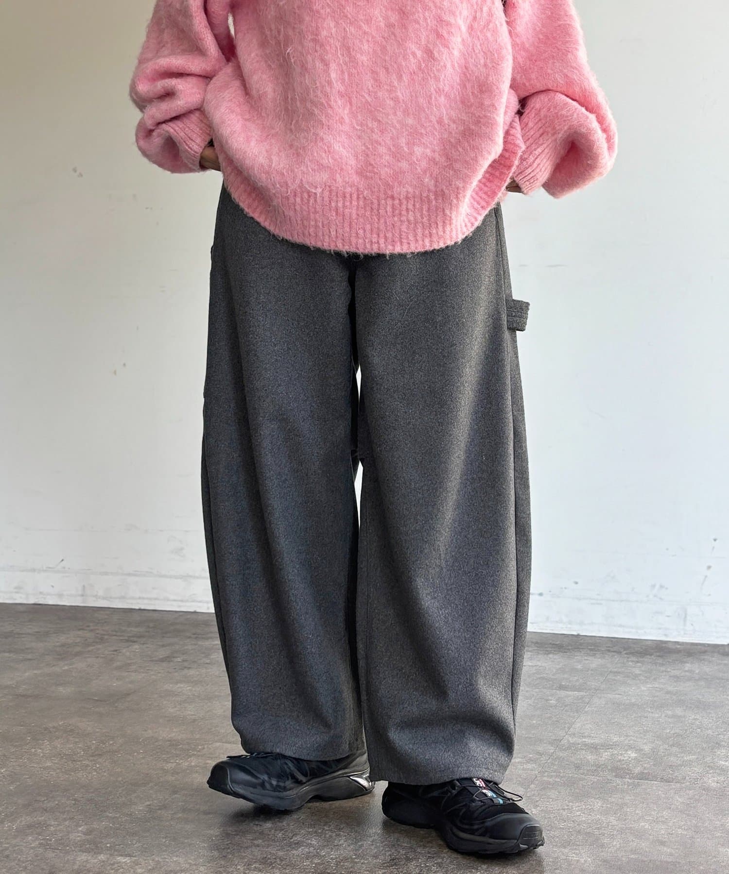 CPCM(シーピーシーエム) フェイクウールカーブペインターパンツ