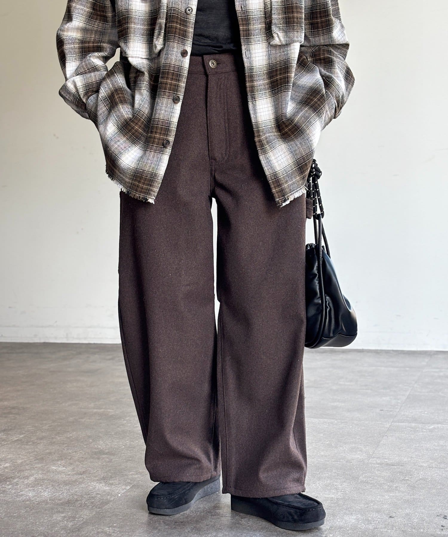 CPCM(シーピーシーエム) フェイクウールカーブペインターパンツ