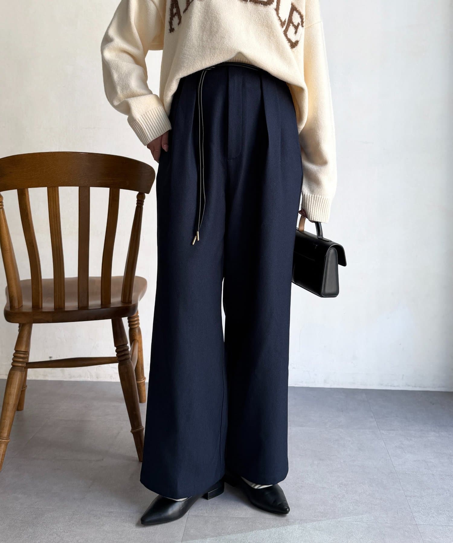 Chez toi(シェトワ) 合皮ベルト付きパンツ