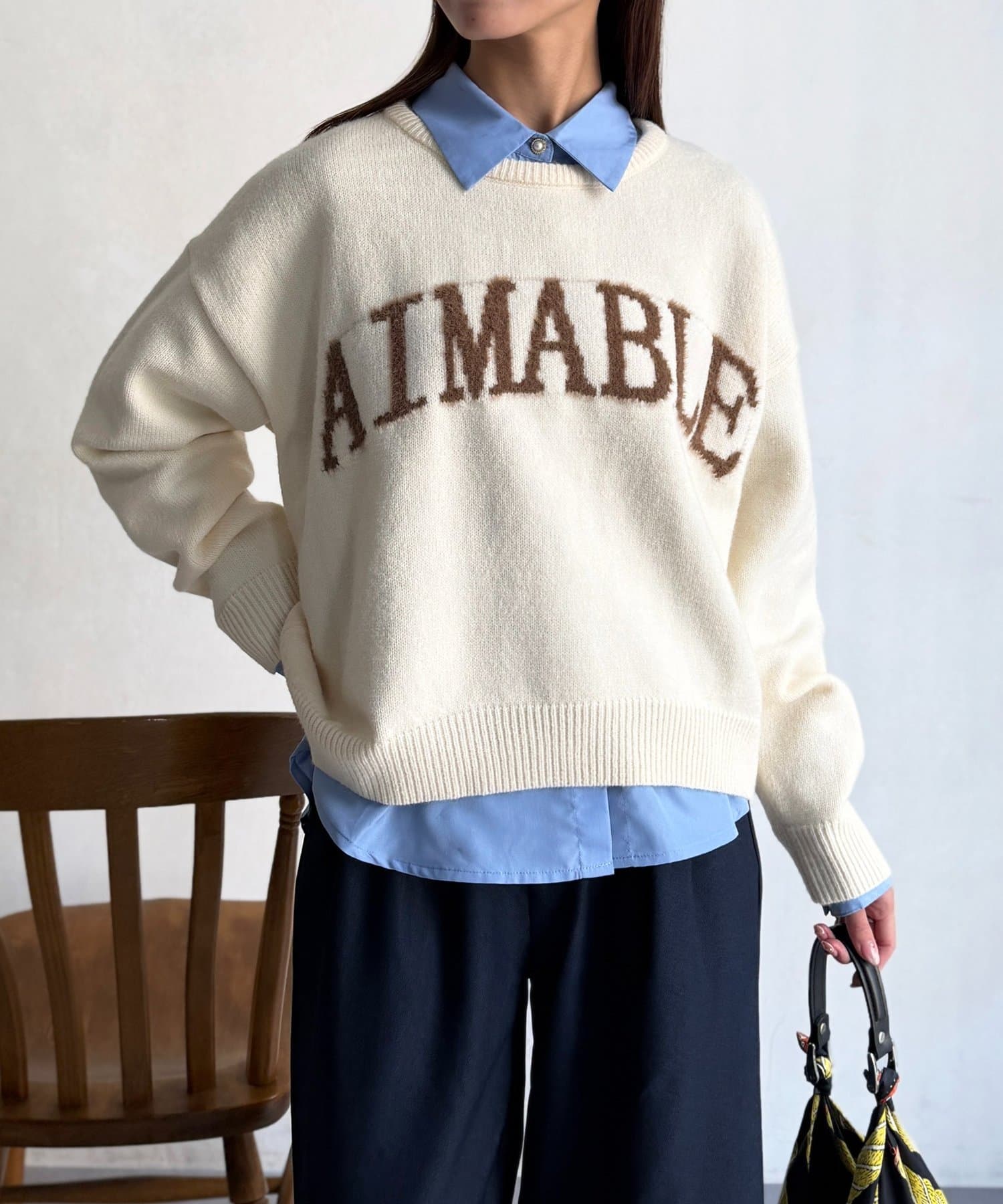 Chez toi(シェトワ) シャギーロゴニットプルオーバー