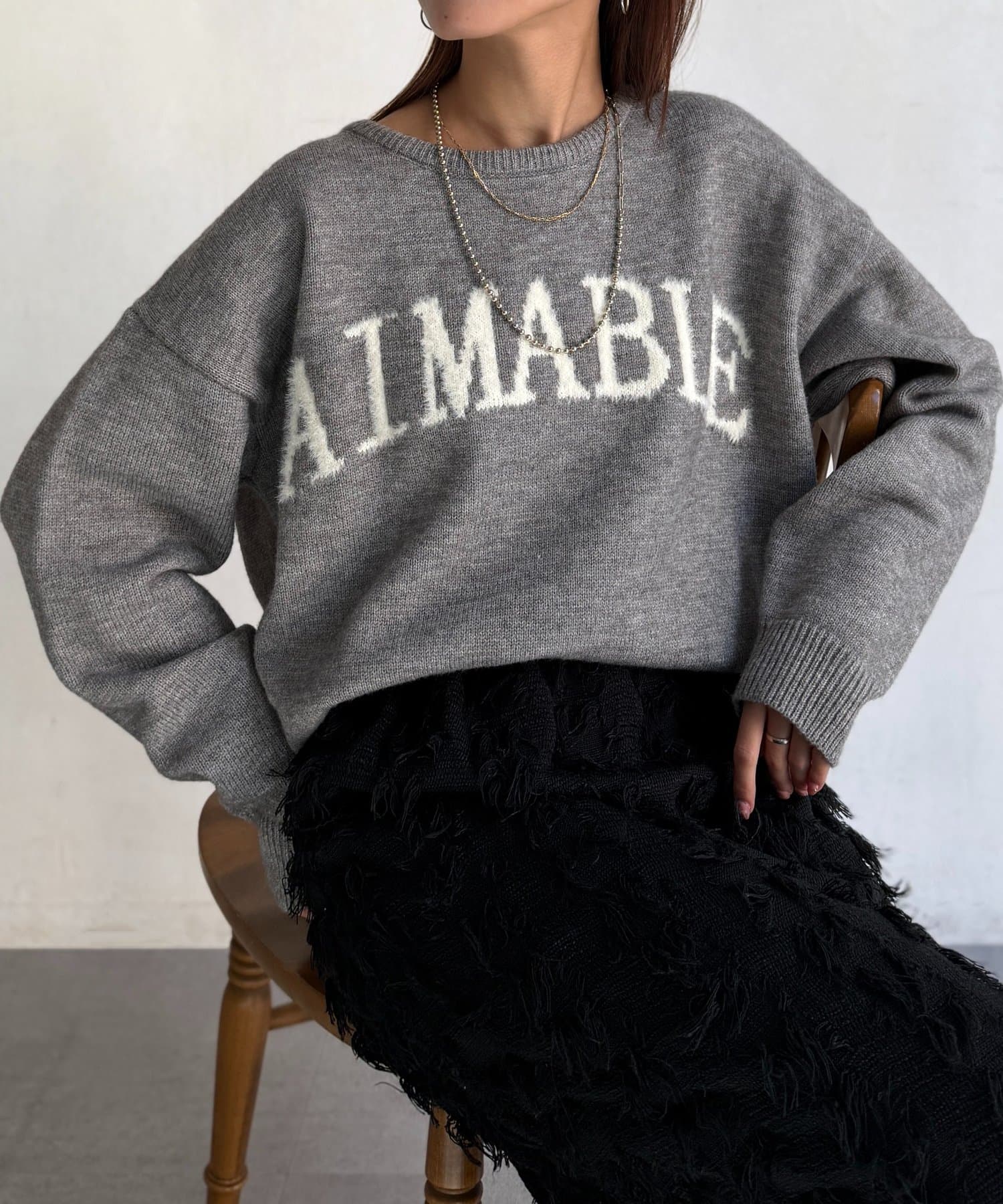 Chez toi(シェトワ) シャギーロゴニットプルオーバー