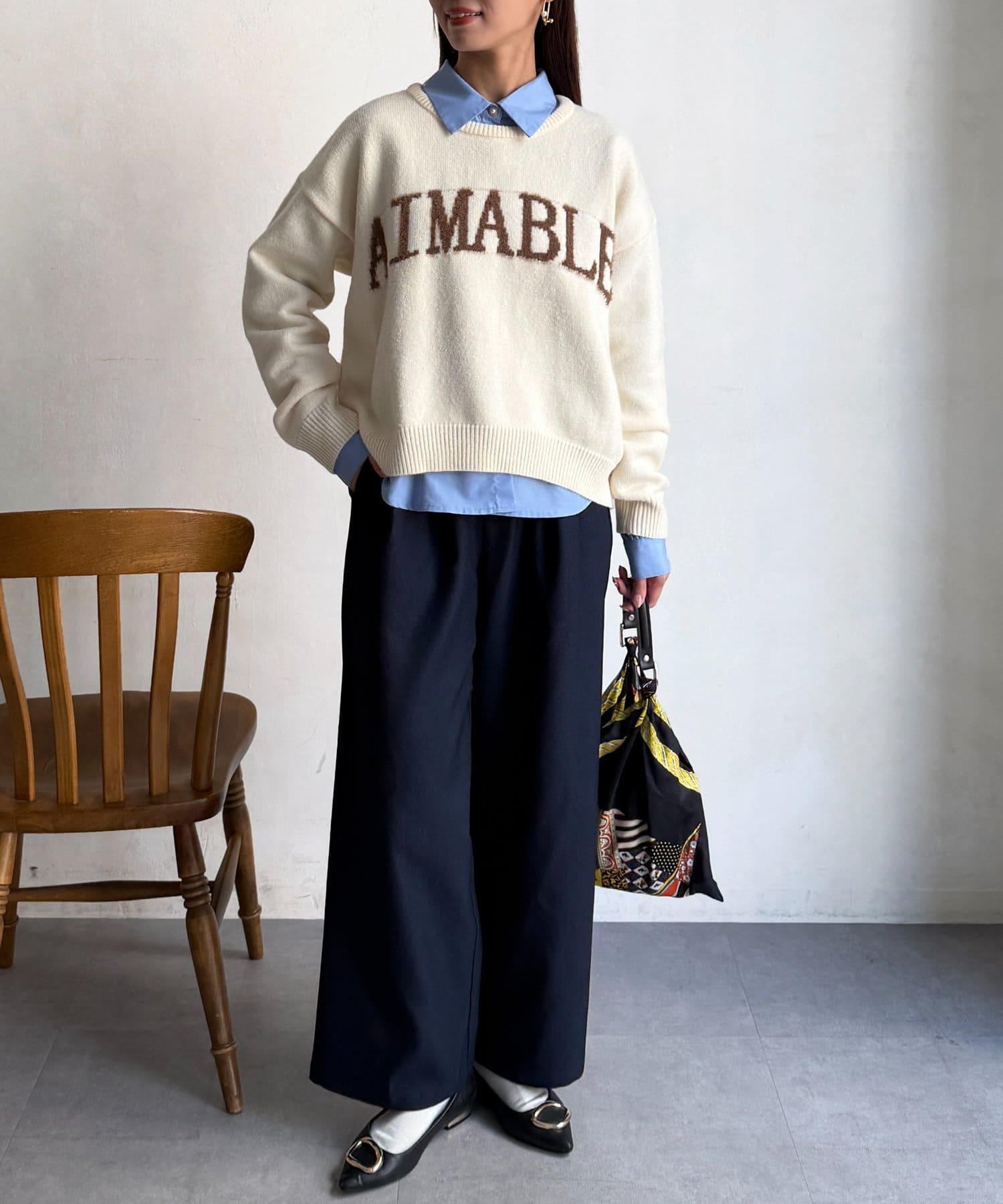 Chez toi(シェトワ) ビジューボタンシャツ