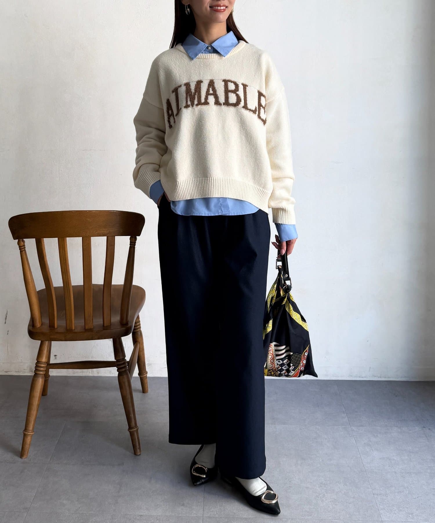 Chez toi(シェトワ) ビジューボタンシャツ