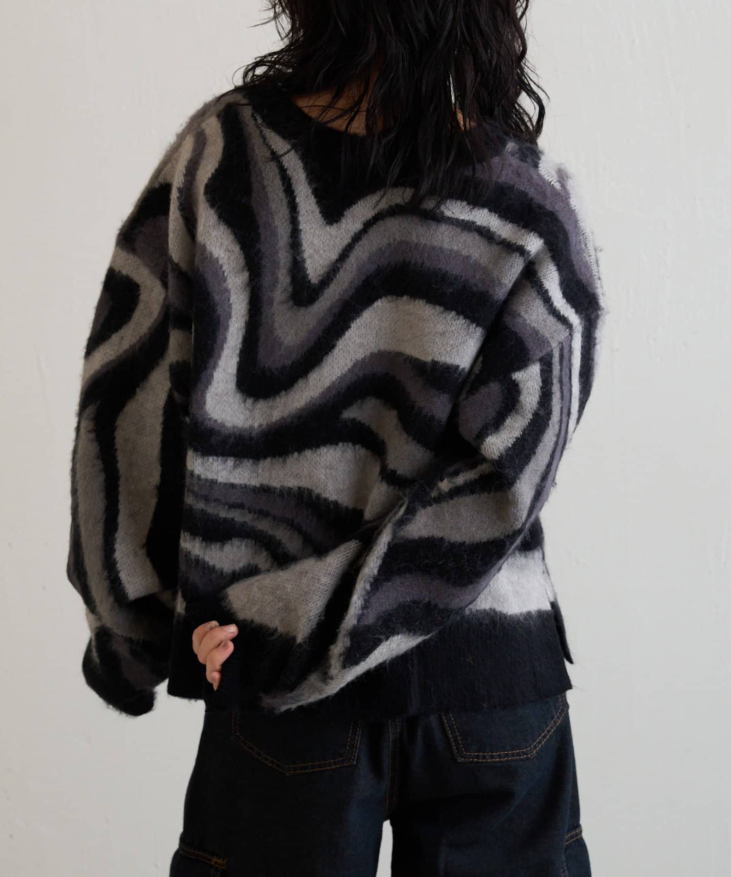 -goocy-(グーシー) 【一着で決まる】起毛マーブル柄ニット