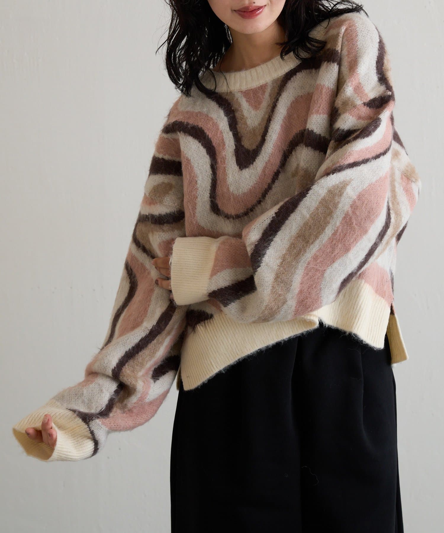 -goocy-(グーシー) 【一着で決まる】起毛マーブル柄ニット