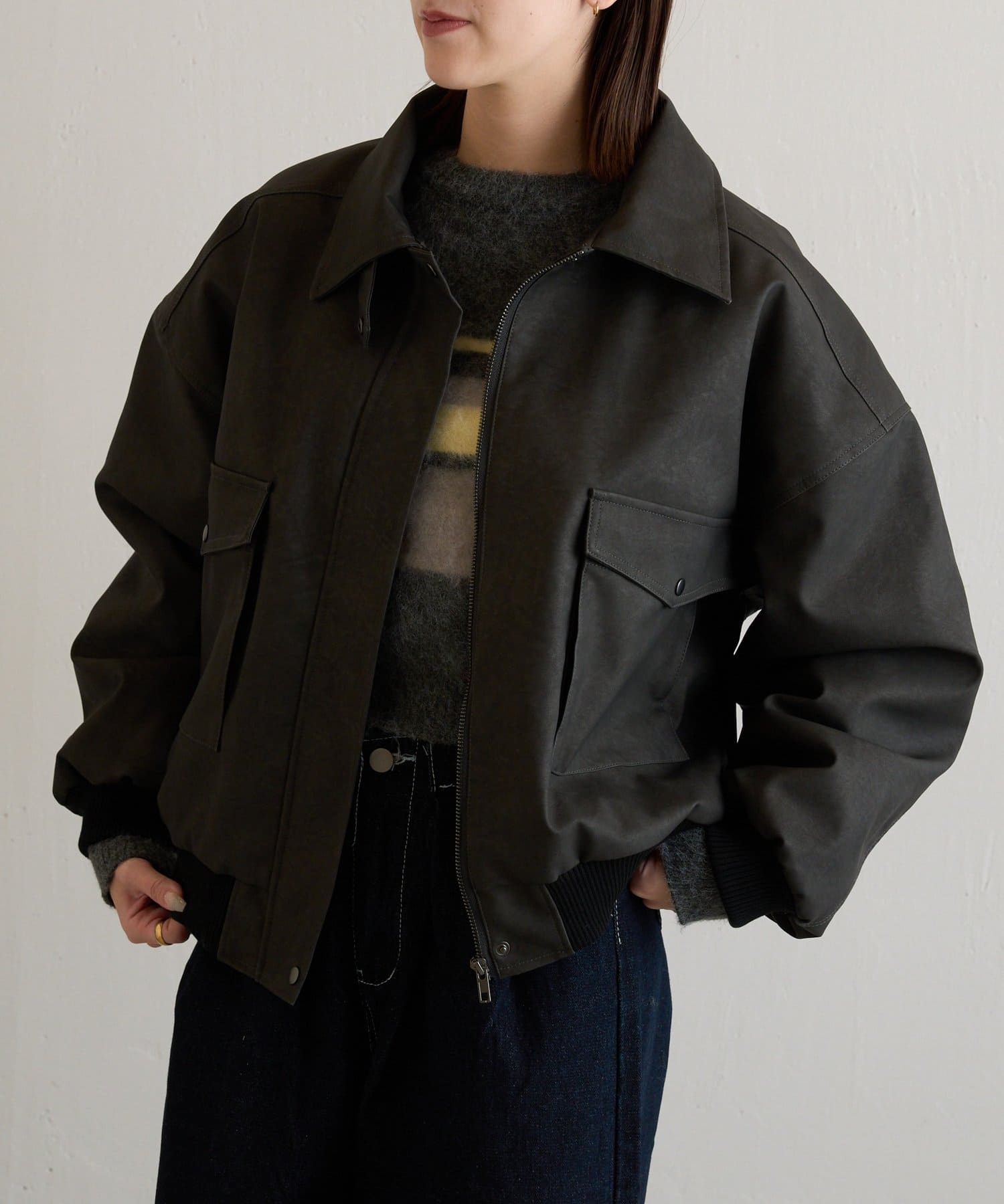 -goocy-(グーシー) 2WAYカラー中綿合皮ブルゾン