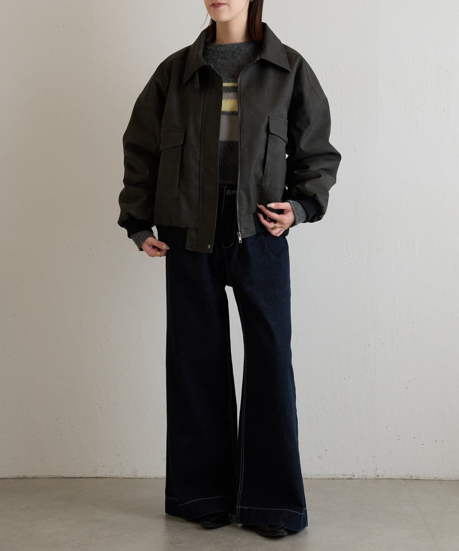 -goocy-(グーシー) 2WAYカラー中綿合皮ブルゾン