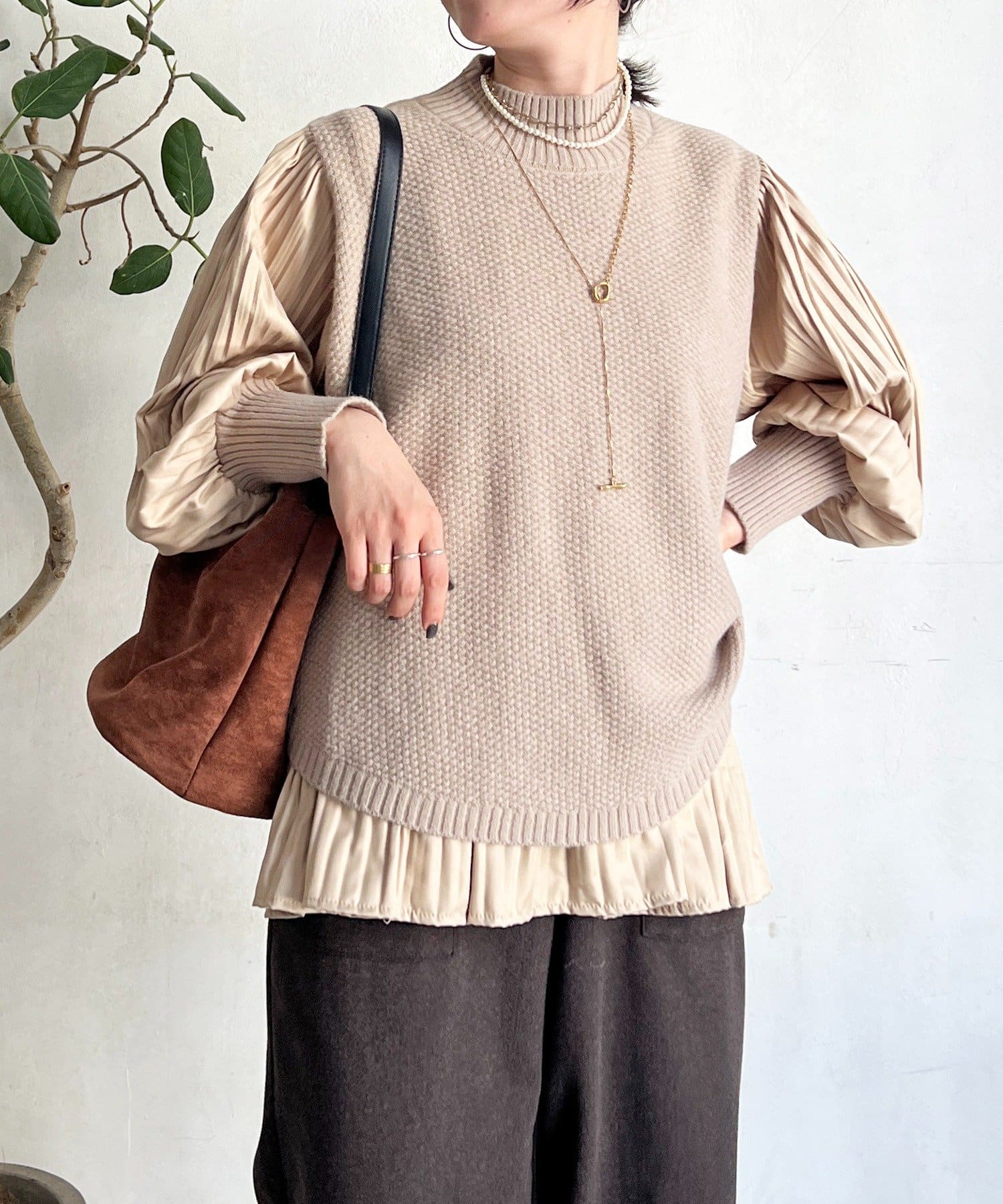 Croisiere(クロジエール) 袖異素材レイヤードニットプルオーバー