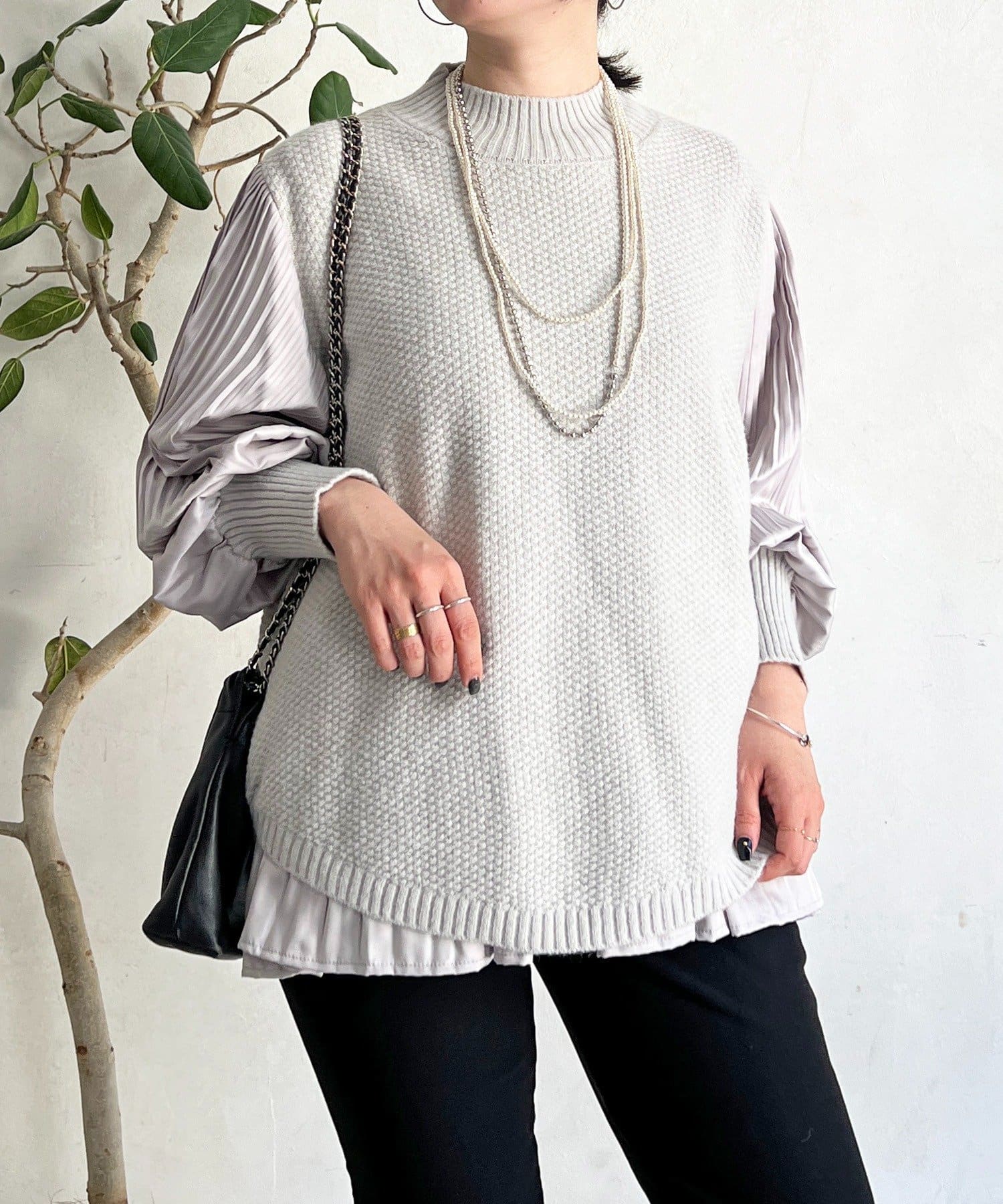 Croisiere(クロジエール) 袖異素材レイヤードニットプルオーバー