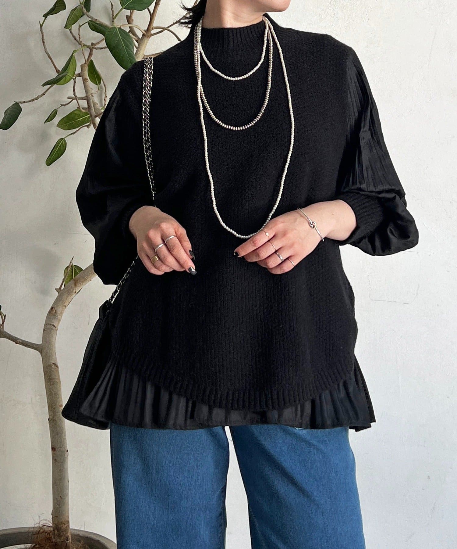 Croisiere(クロジエール) 袖異素材レイヤードニットプルオーバー