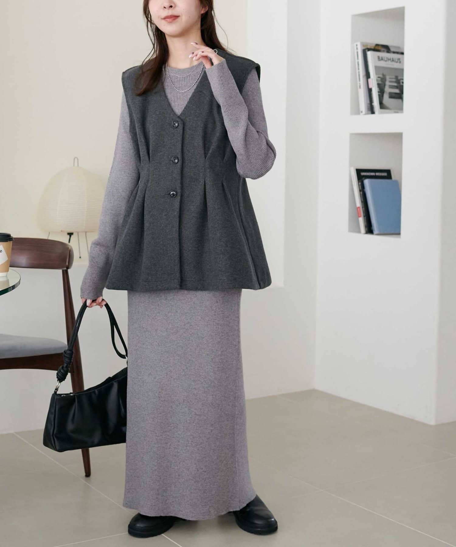 DISCOAT(ディスコート) 【サイズ展開あり/３点セット】ペプラムジレ付マルチウェイセットアップ