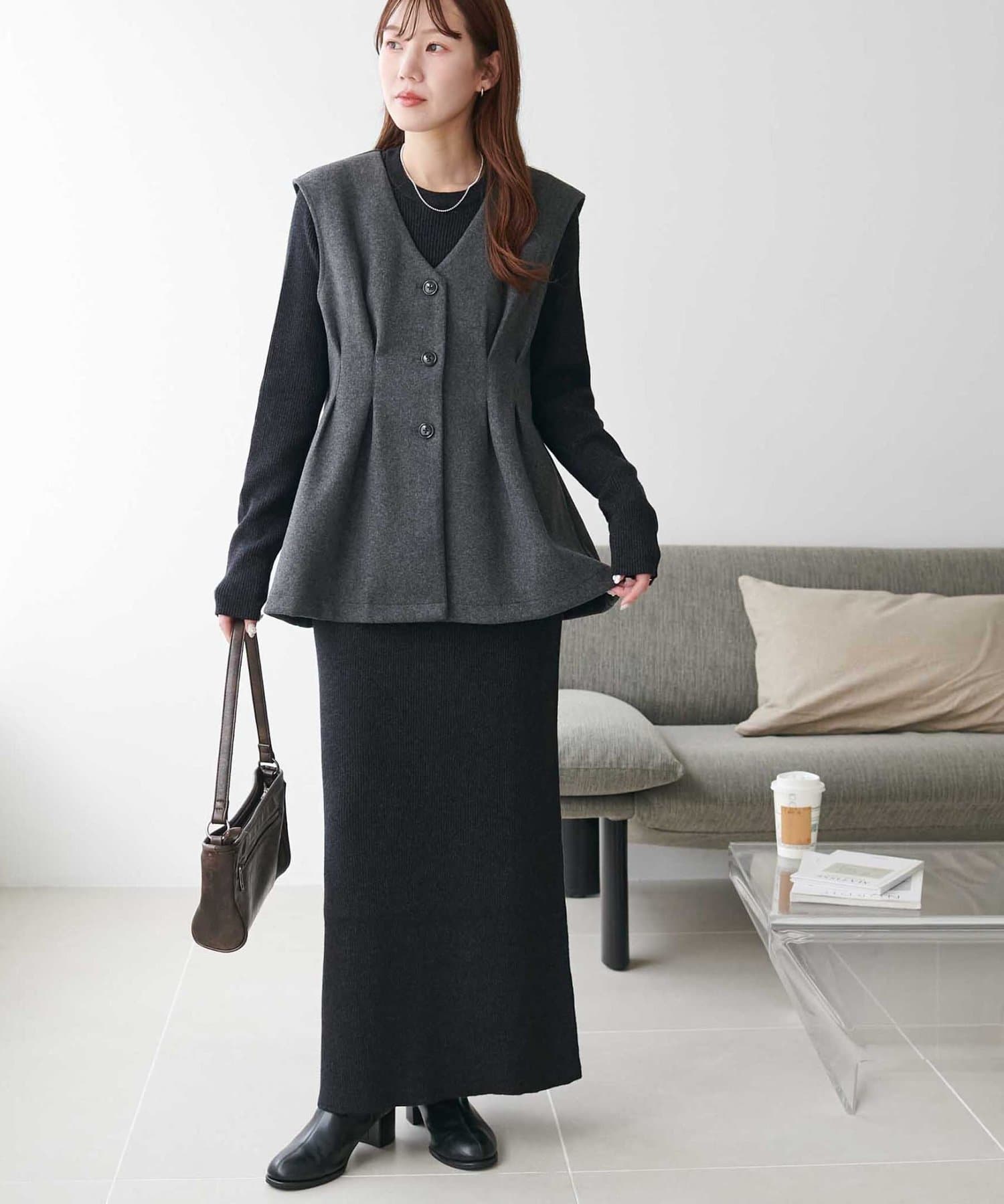 DISCOAT(ディスコート) 【サイズ展開あり/３点セット】ペプラムジレ付マルチウェイセットアップ