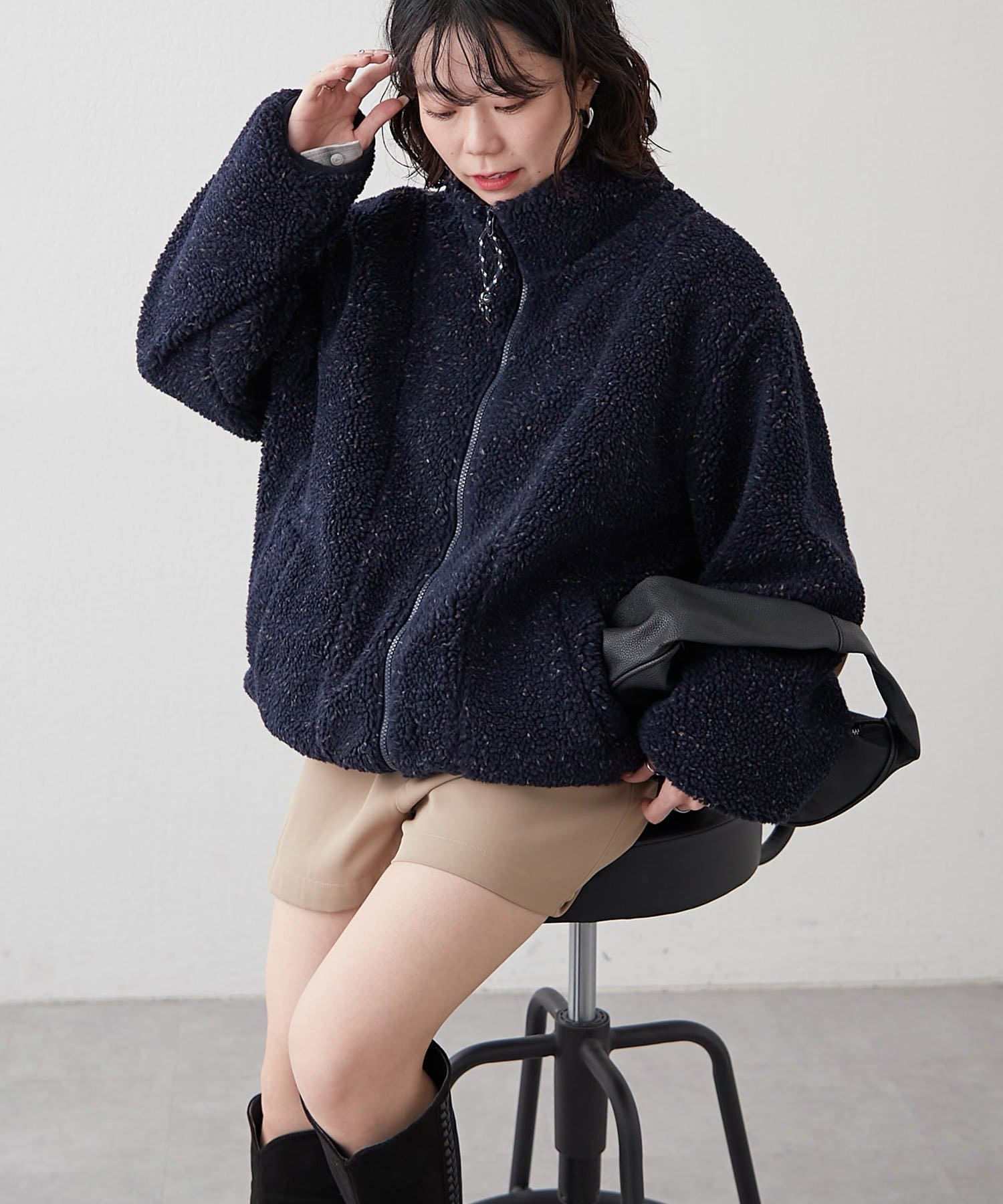 カミエルフォートヘンス、ボアブルゾン、ネイビーウール、内側は生成りコットン、 camiel fortgens(カミエルフォートヘンス)Zip Vest Wool Fleece(16.05