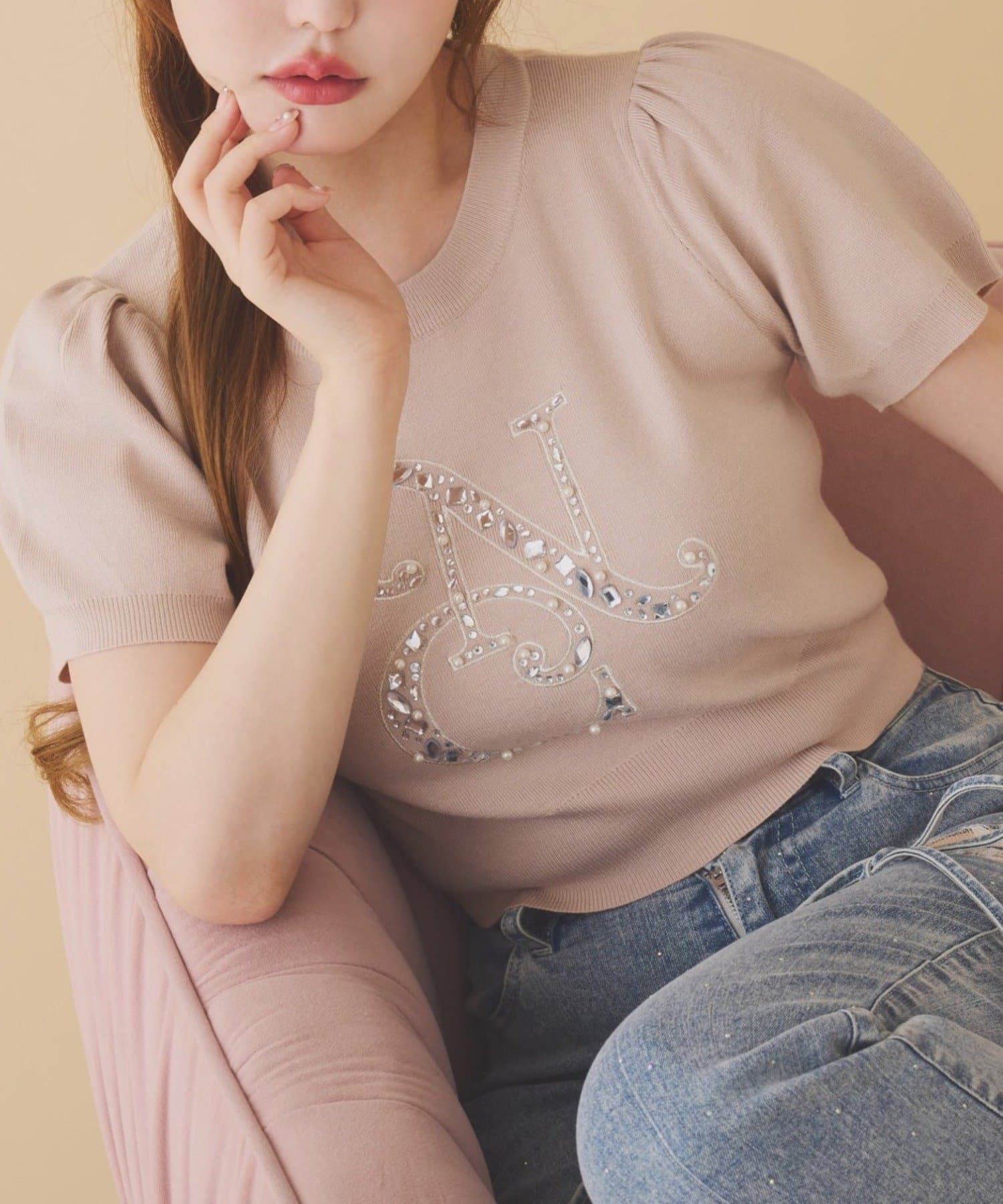 NICE CLAUP / OLIVE des OLIVE OUTLET(ナイスクラップ  / オリーブ デ オリーブ アウトレット) 【one after another】ロゴビジューニット