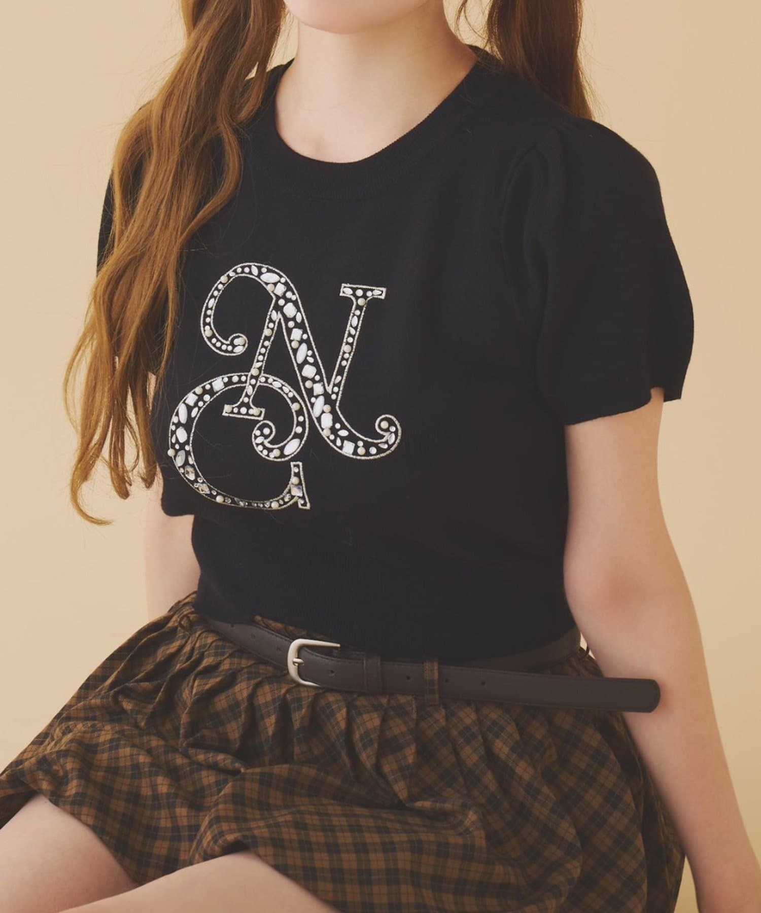 NICE CLAUP / OLIVE des OLIVE OUTLET(ナイスクラップ  / オリーブ デ オリーブ アウトレット) 【one after another】ロゴビジューニット