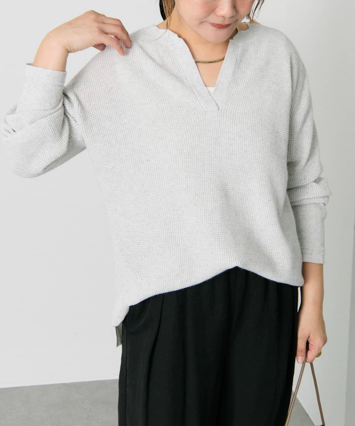 PUAL CE CIN(ピュアルセシン) キーネックワッフルニット