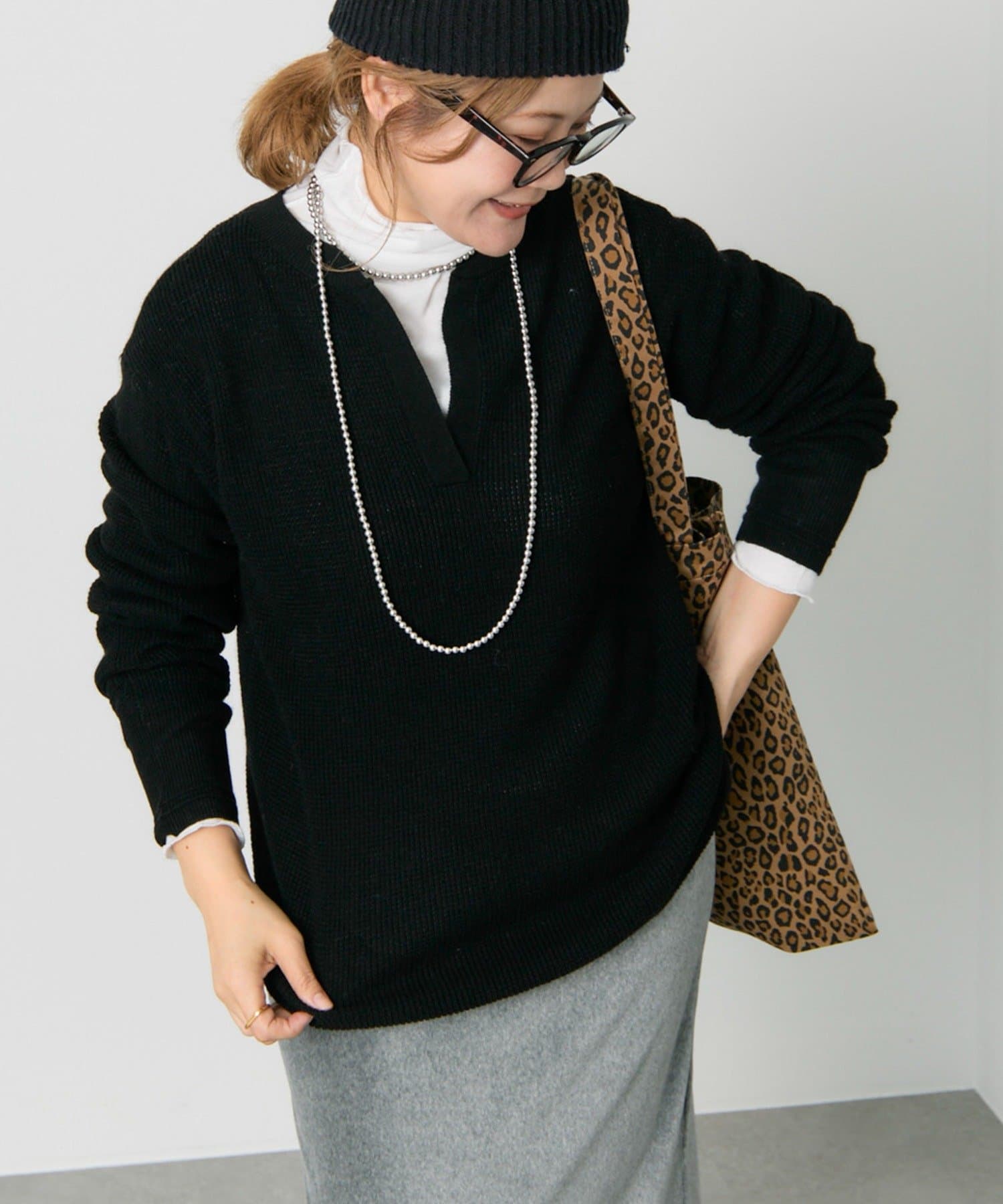 PUAL CE CIN(ピュアルセシン) キーネックワッフルニット