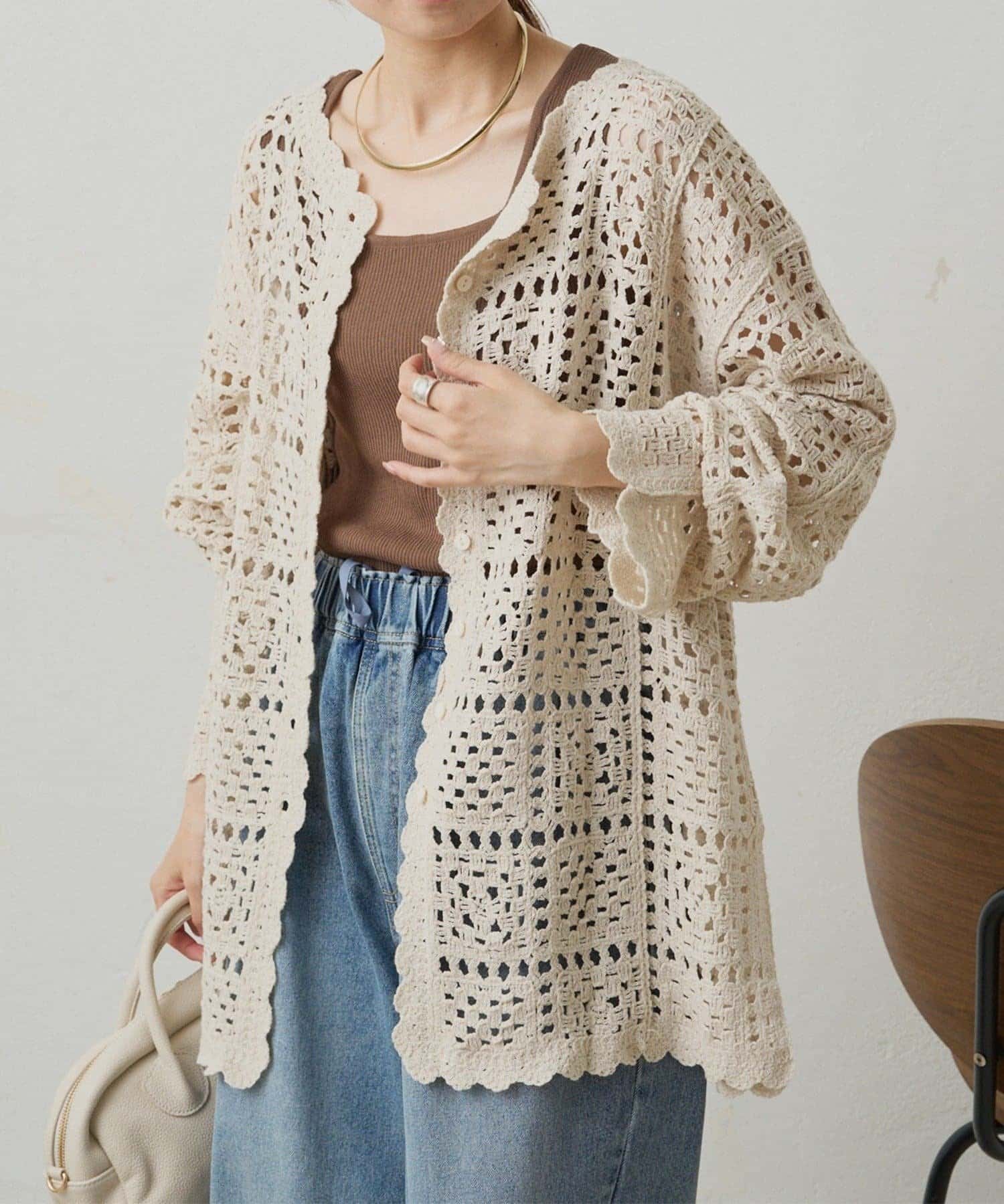 NICE CLAUP / OLIVE des OLIVE OUTLET(ナイスクラップ  / オリーブ デ オリーブ アウトレット) 【PUAL CE CIN】クロシェットニットカーディガン