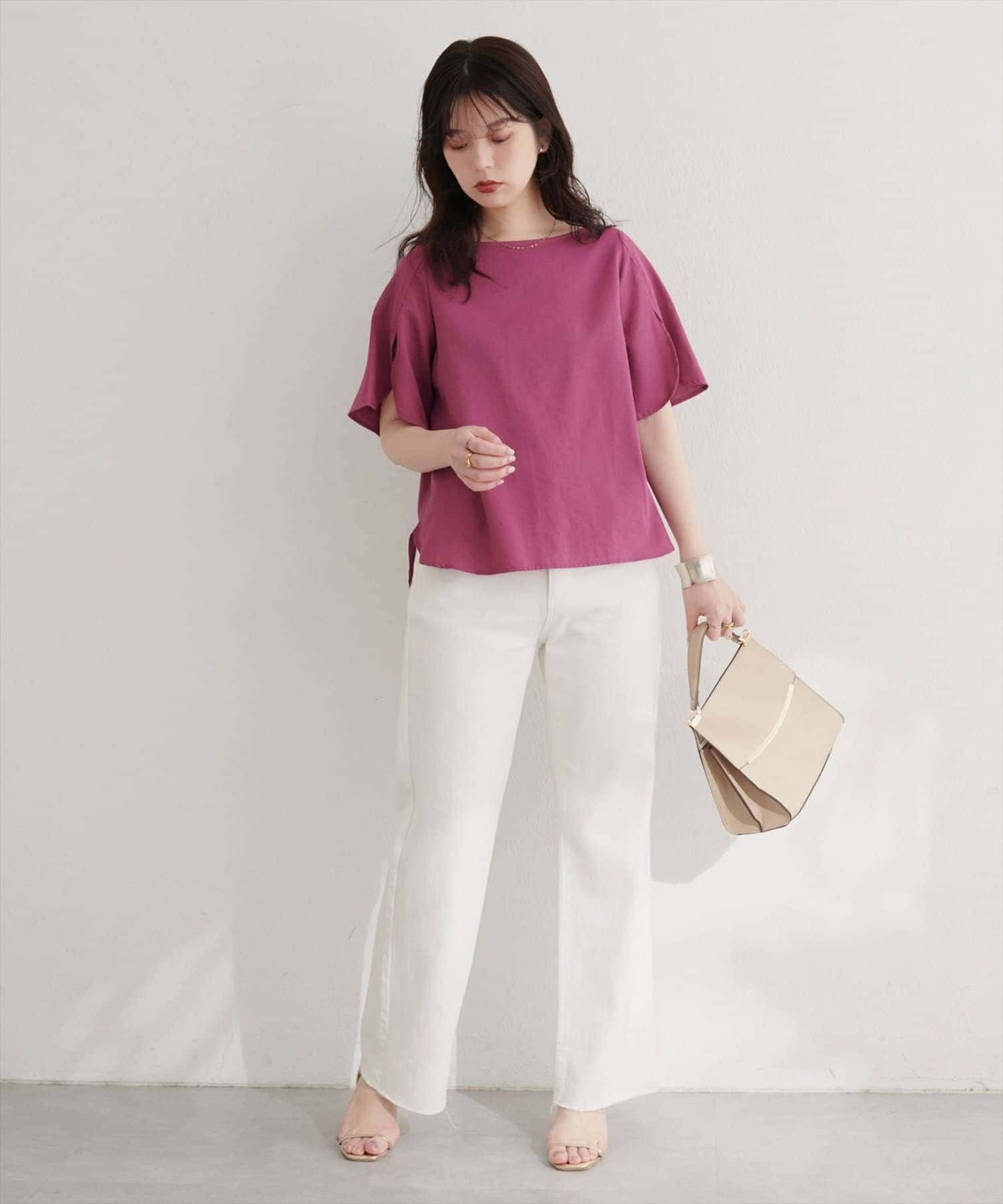 NICE CLAUP / OLIVE des OLIVE OUTLET(ナイスクラップ  / オリーブ デ オリーブ アウトレット) 【natural couture】ハチワレスリーブ麻調ブラウス
