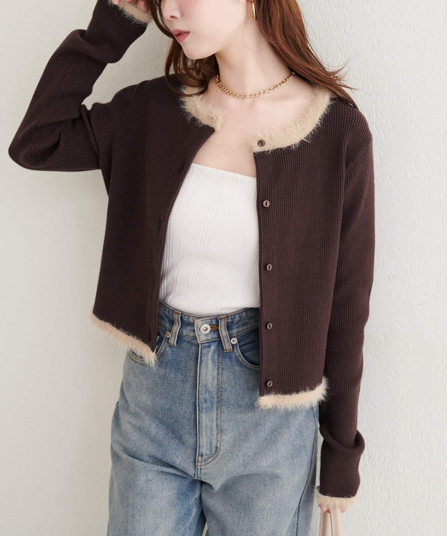 natural couture(ナチュラルクチュール) ニット×フェザーカーディガン