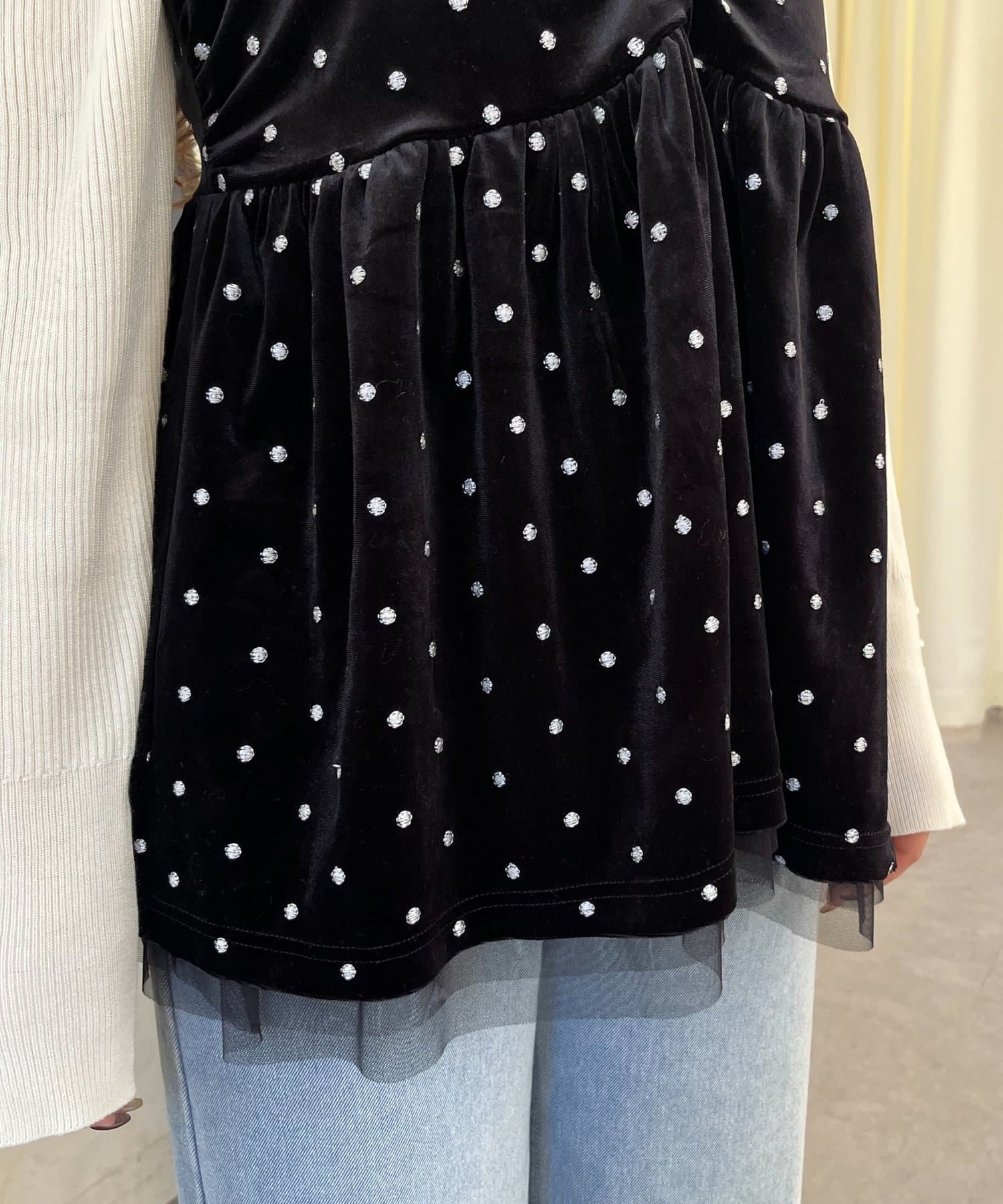 prose verse(プロズヴェール) ドット刺繍チュールレイヤードベロアビスチェ