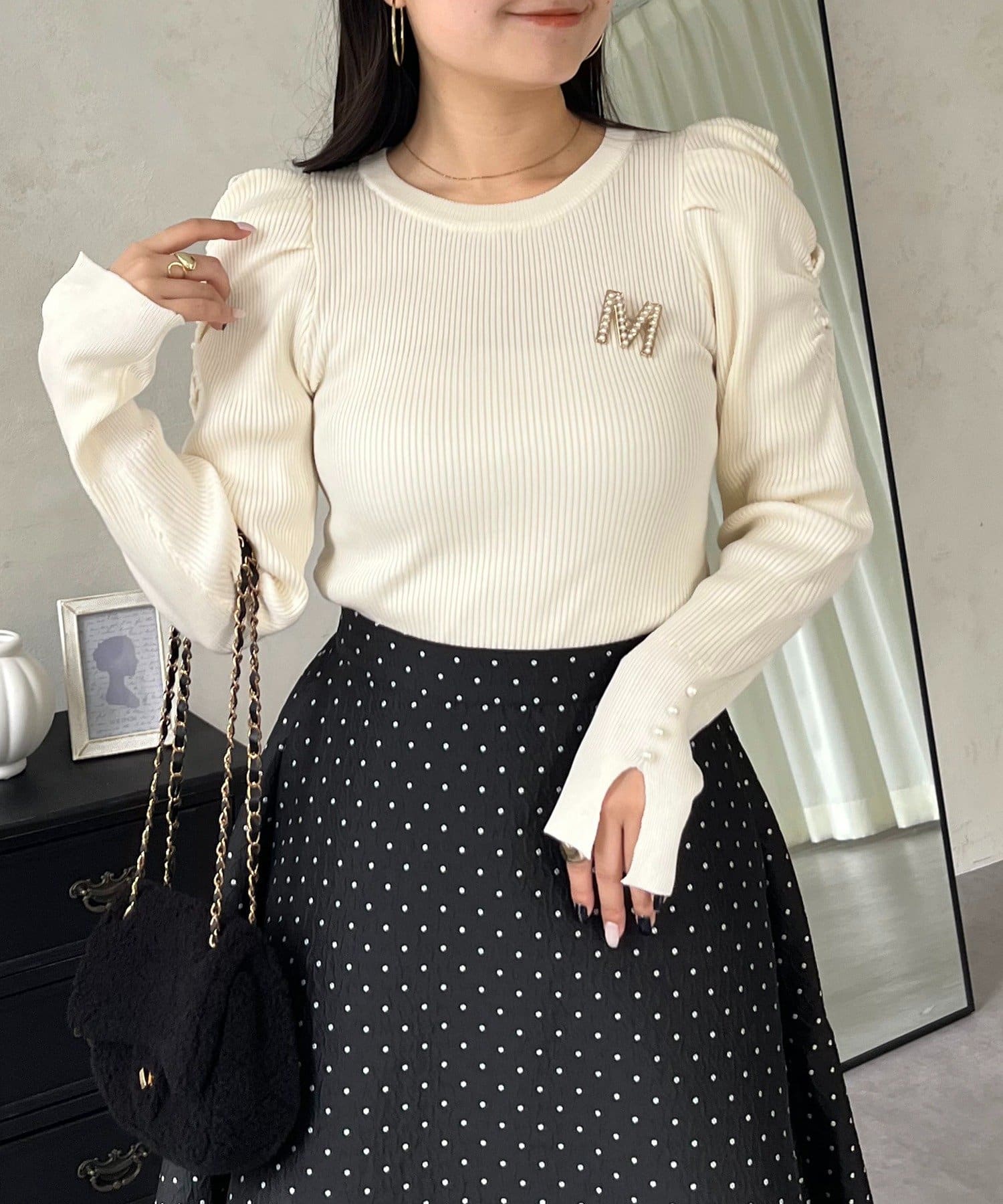 prose verse(プロズヴェール) 袖パールパフスリーブリブニット