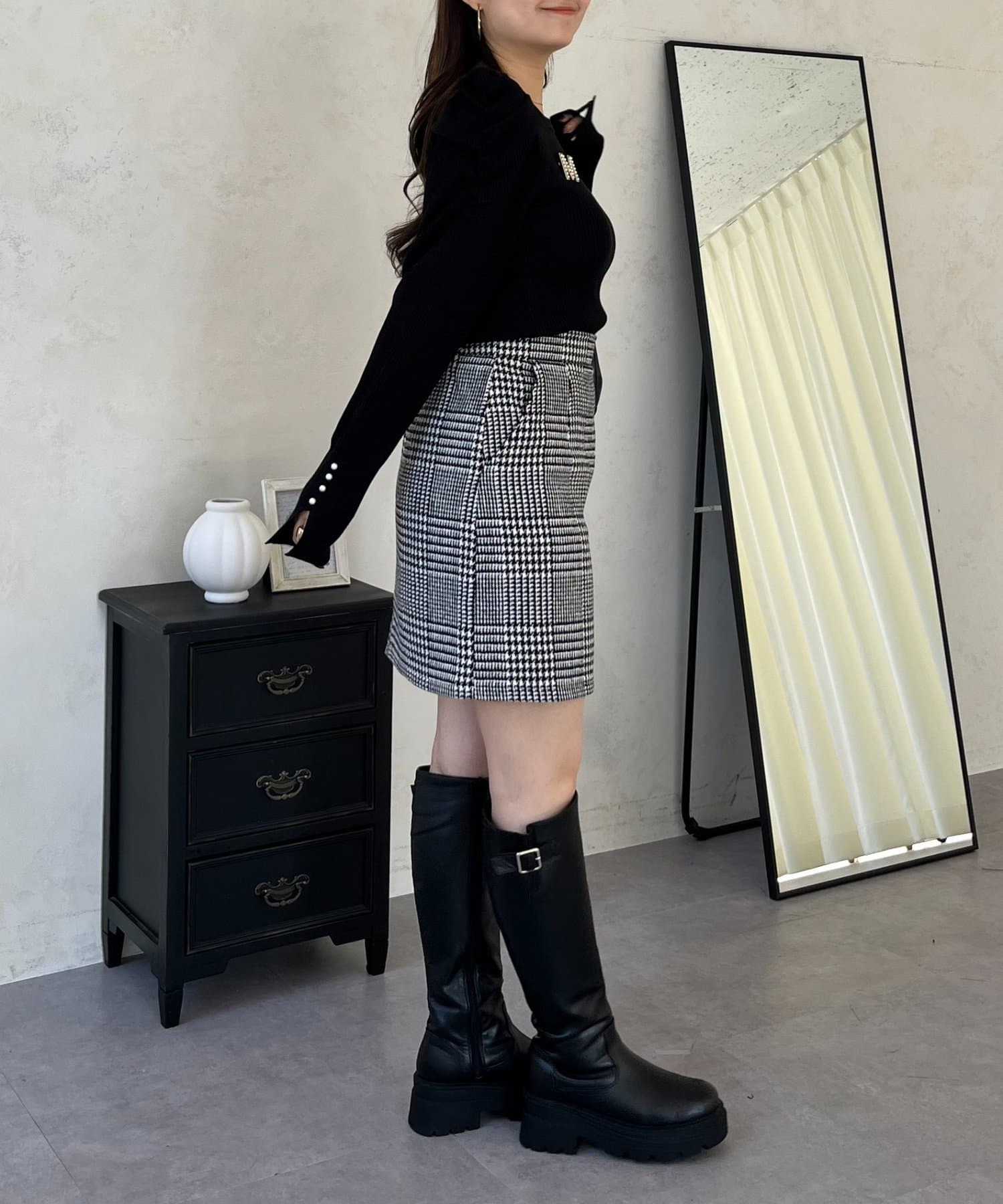 prose verse(プロズヴェール) 袖パールパフスリーブリブニット