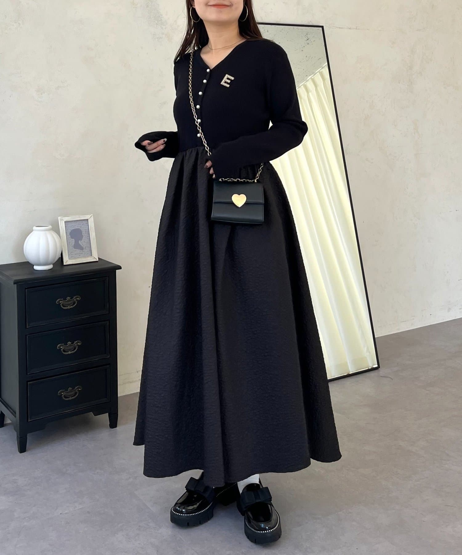 prose verse(プロズヴェール) 【前後2way】パールボタンドッキングフレアワンピース