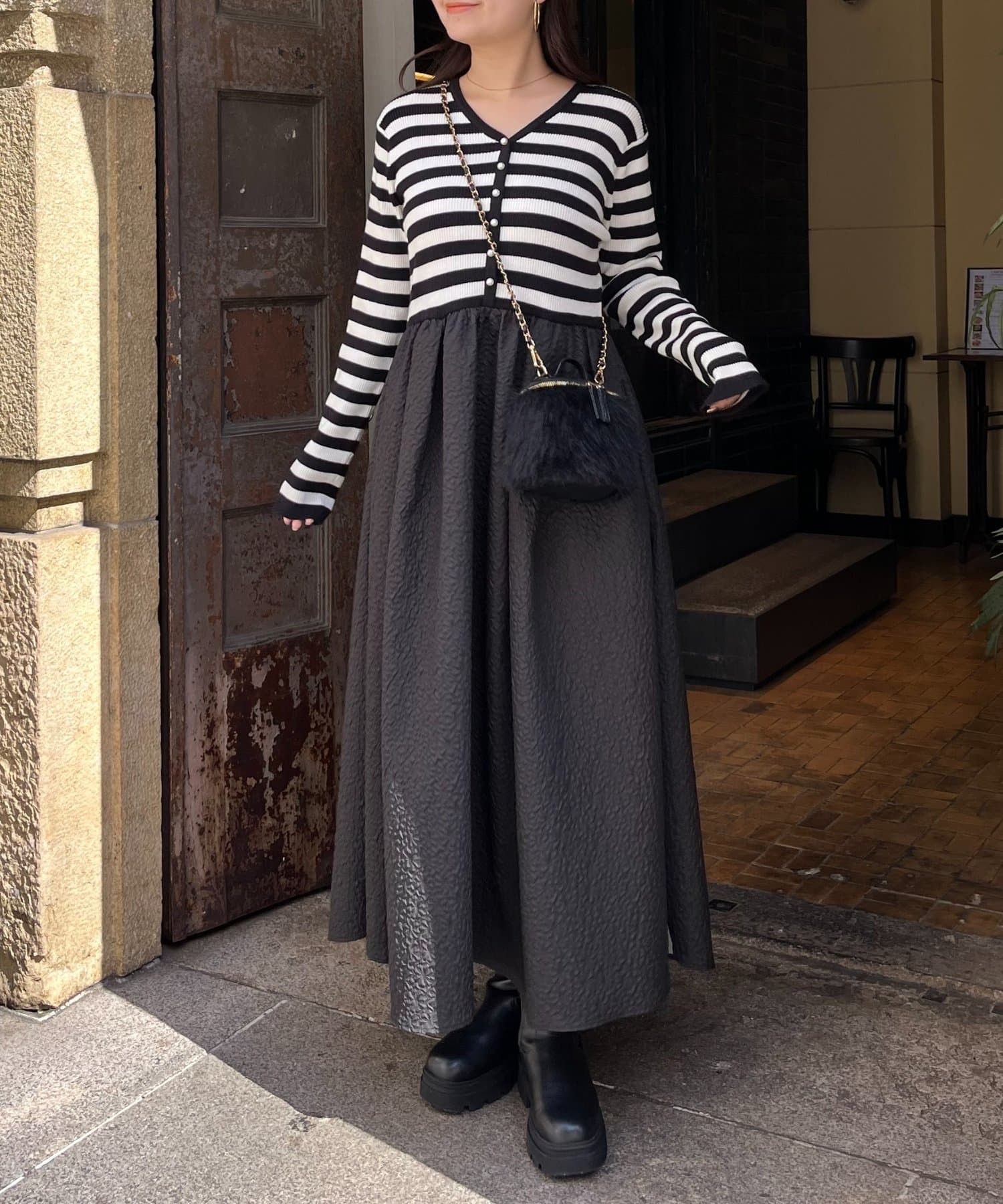 prose verse(プロズヴェール) 【前後2way】パールボタンドッキングフレアワンピース