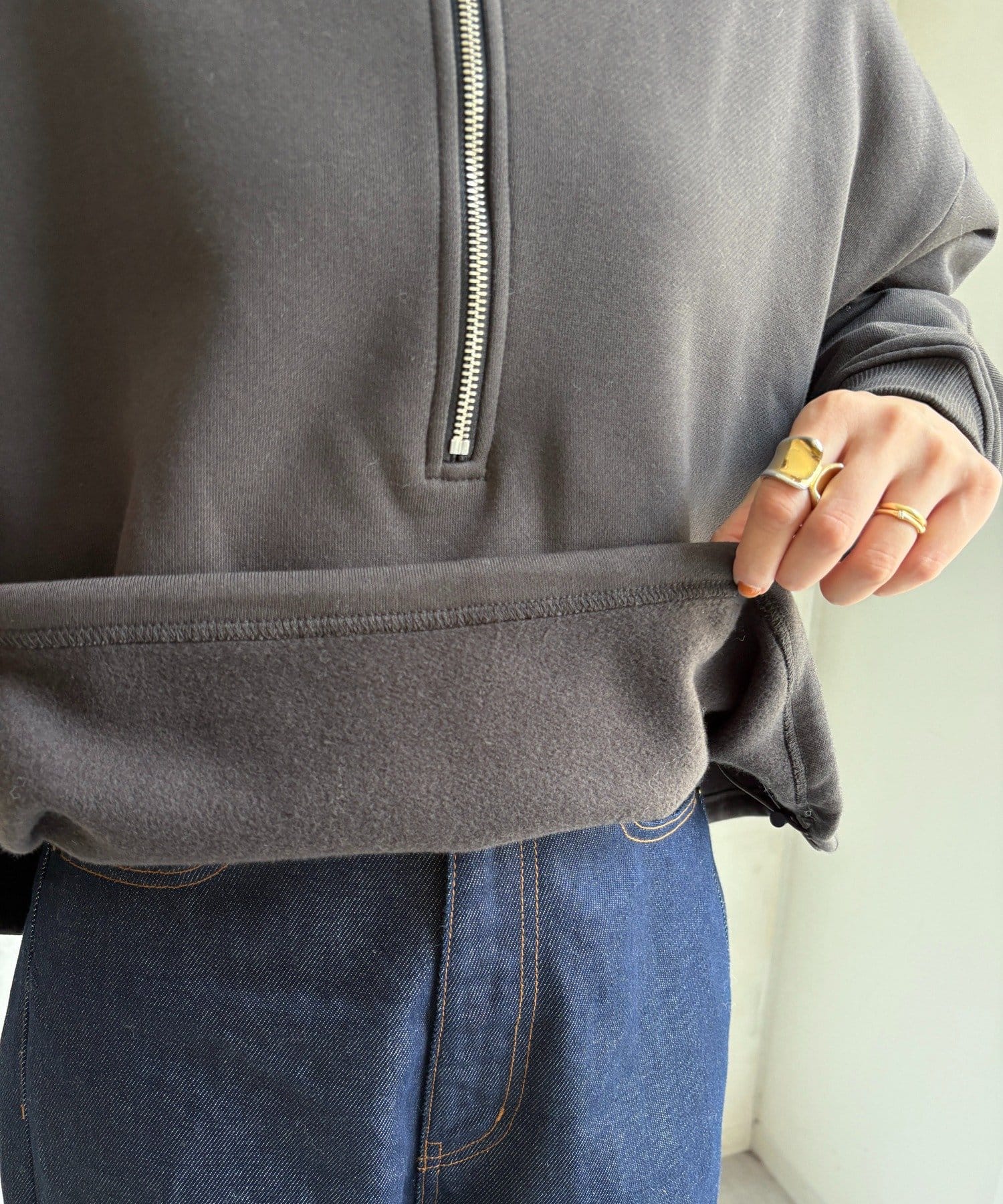 DOUDOU(ドゥドゥ) 裏起毛ドロストハーフジッププルオーバー