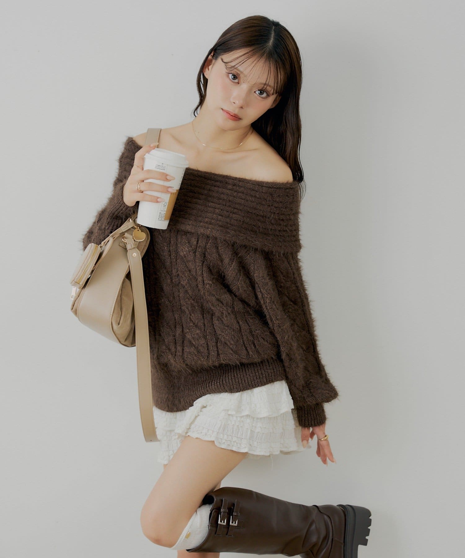 Chico(チコ) 【10/23(木)0時販売】リブデザインオフショルルーズニット