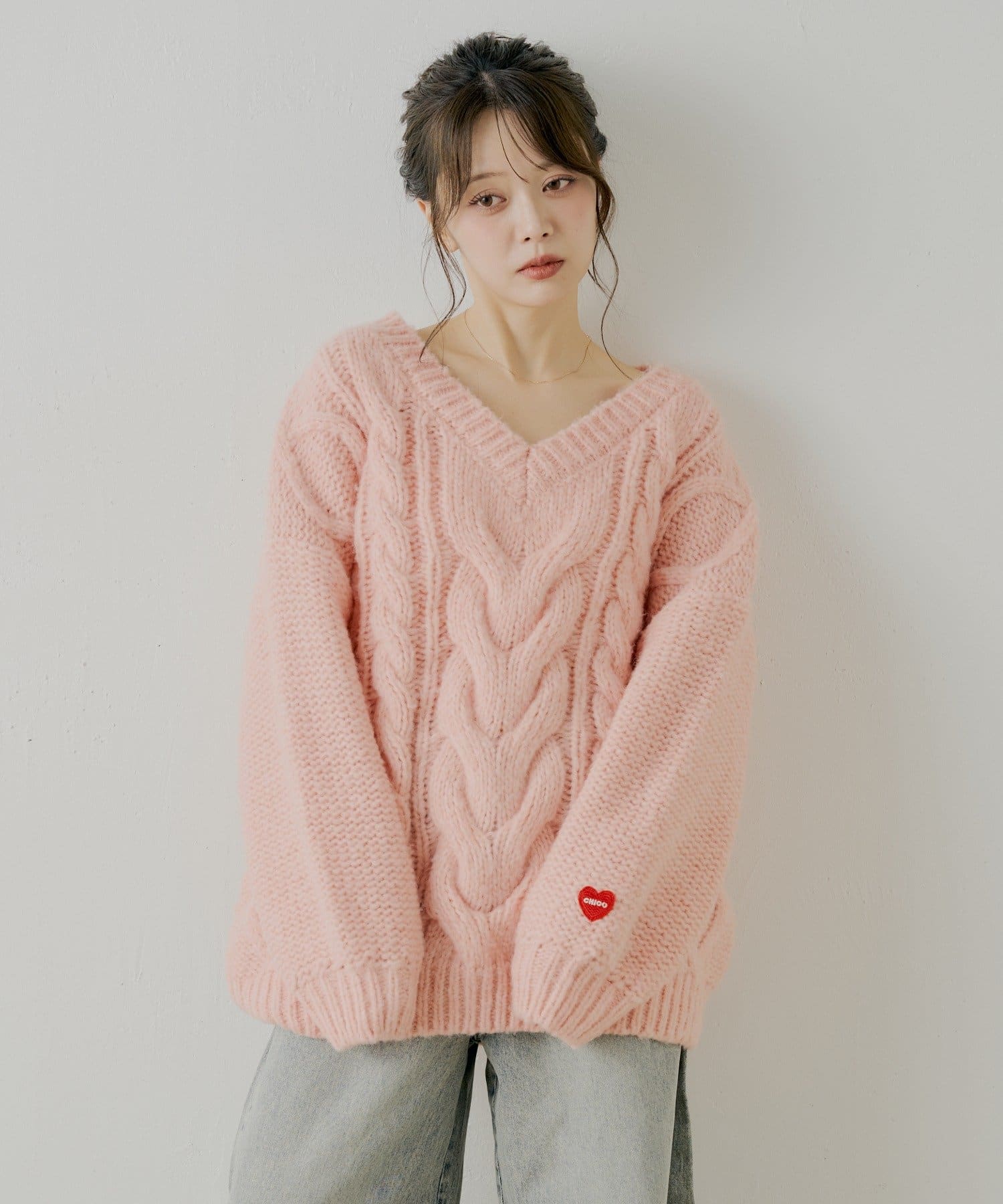 Chico(チコ) ケーブルVルーズニットワンピース