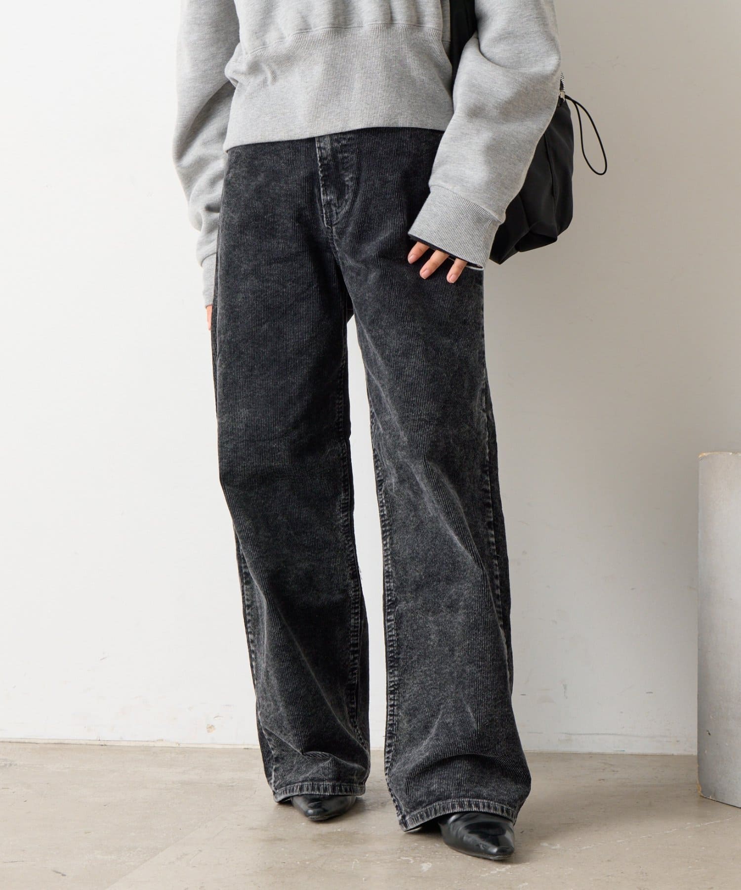 -goocy-(グーシー) 加工コーデュロイワイドストレートパンツ