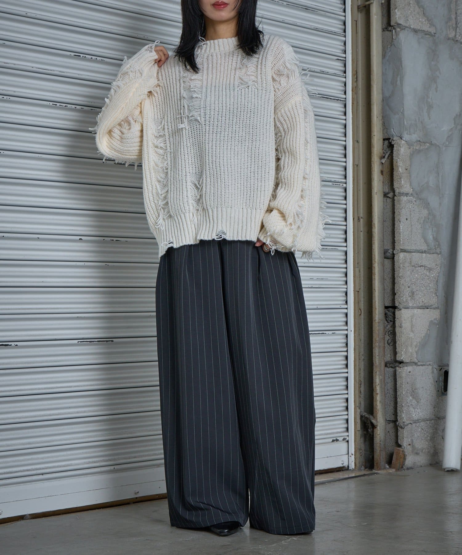 -goocy-(グーシー) ピンストライプタックワイドパンツ