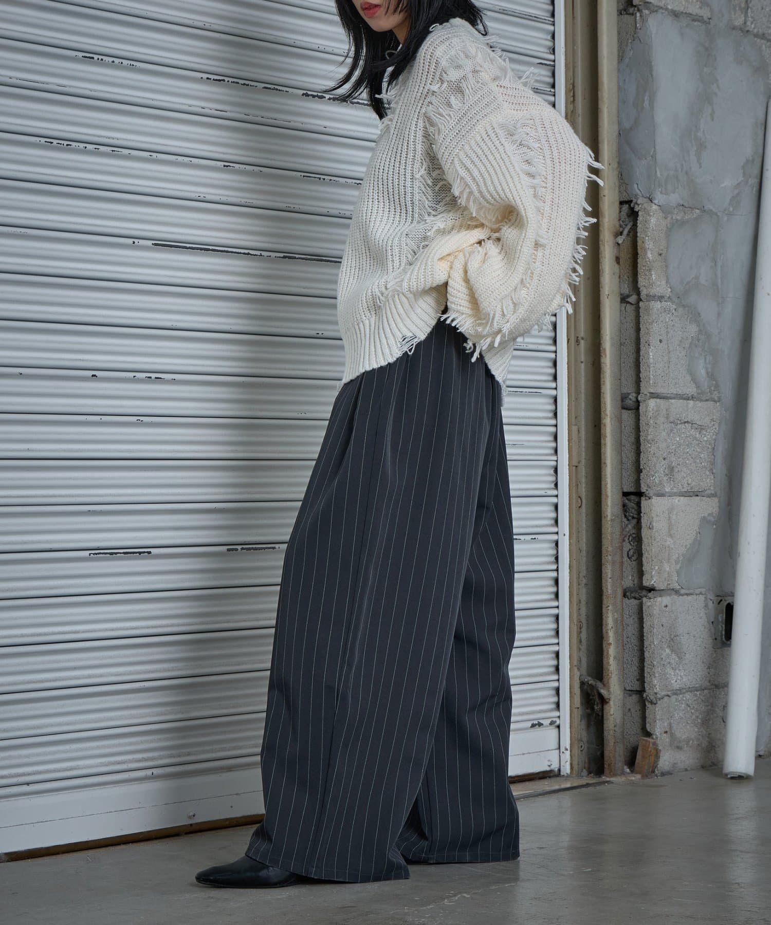 -goocy-(グーシー) ピンストライプタックワイドパンツ