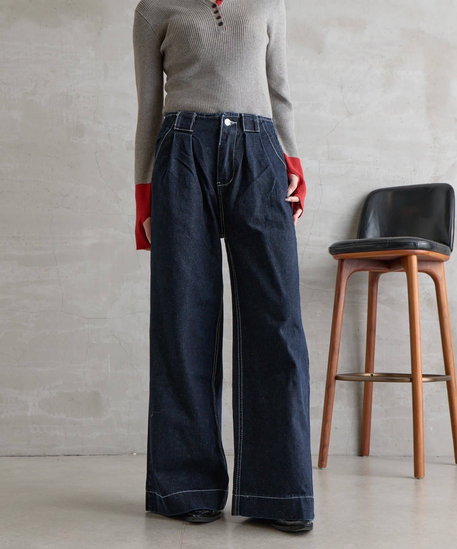 -goocy-(グーシー) デニムタックワイドパンツ