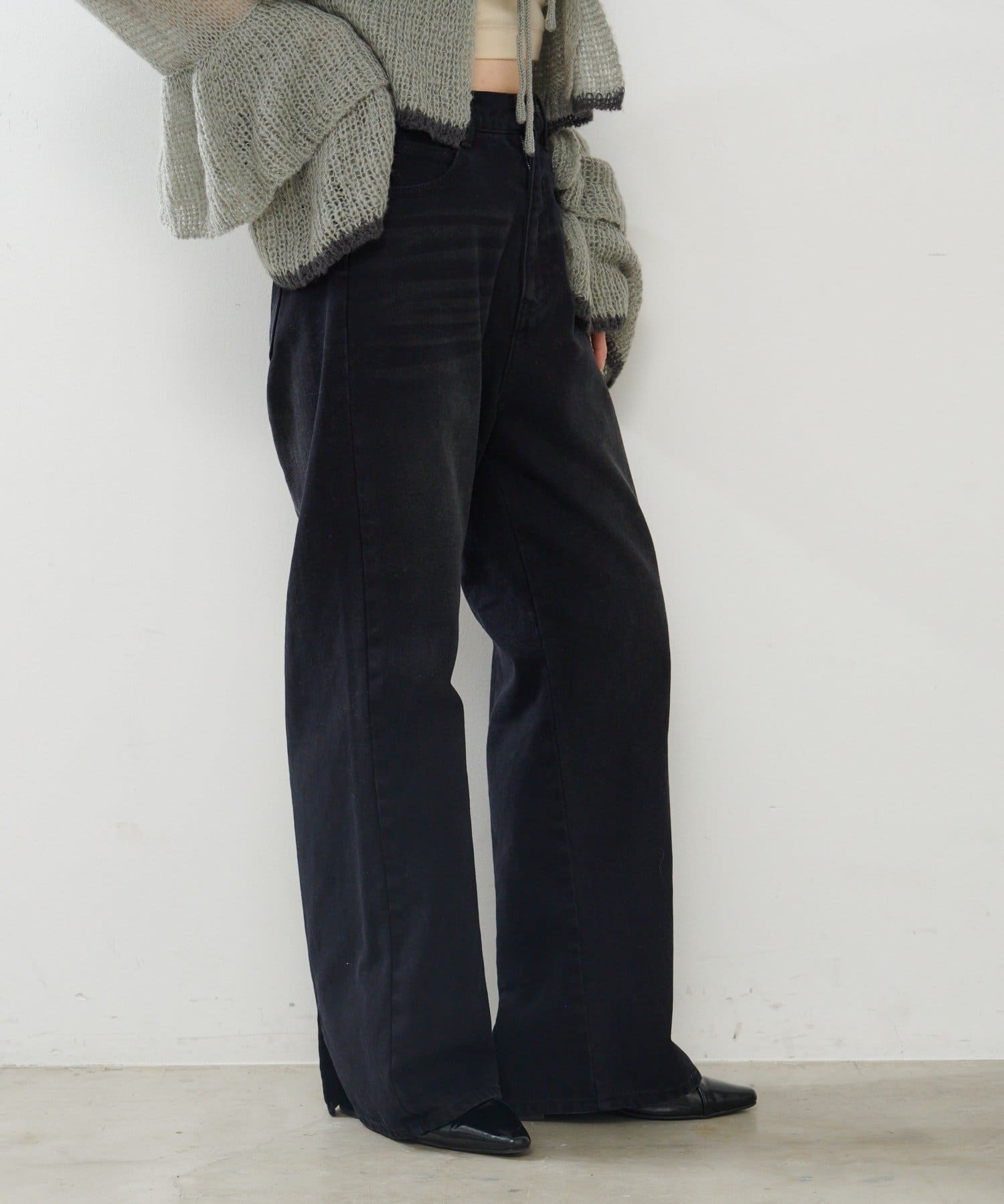 2サイズ展開/低身長サイズ】ストレートバックベルトデニムパンツ