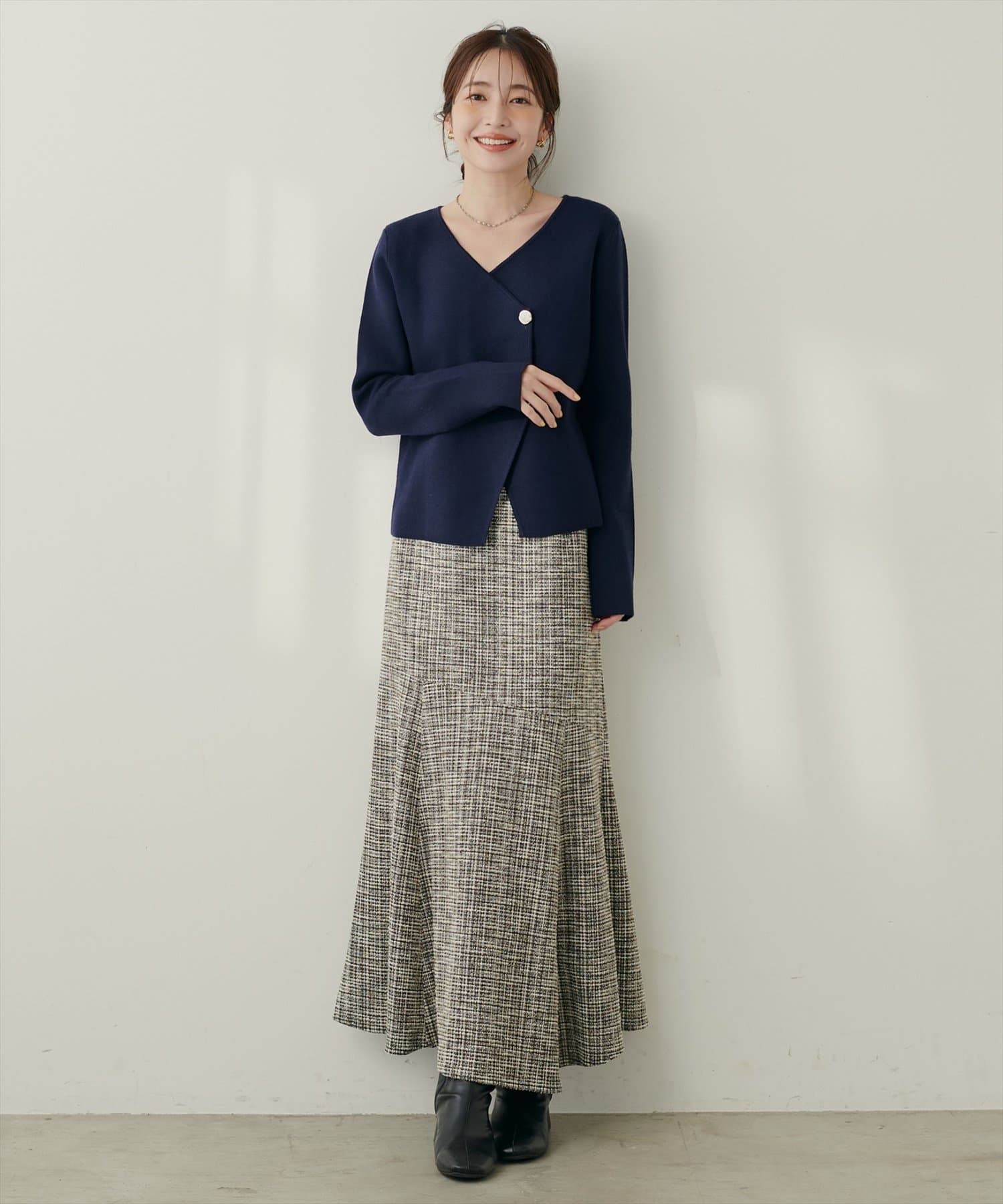 natural couture(ナチュラルクチュール) 【WEB限定】イレヘムツイードチェックスカート