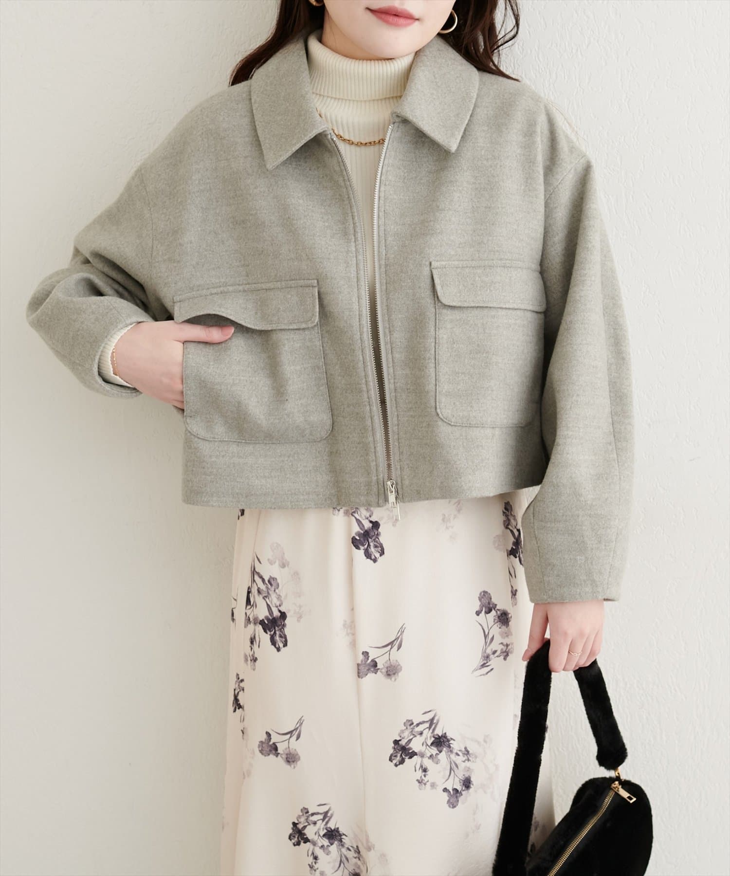 natural couture(ナチュラルクチュール) 衿つきWzipジャケット