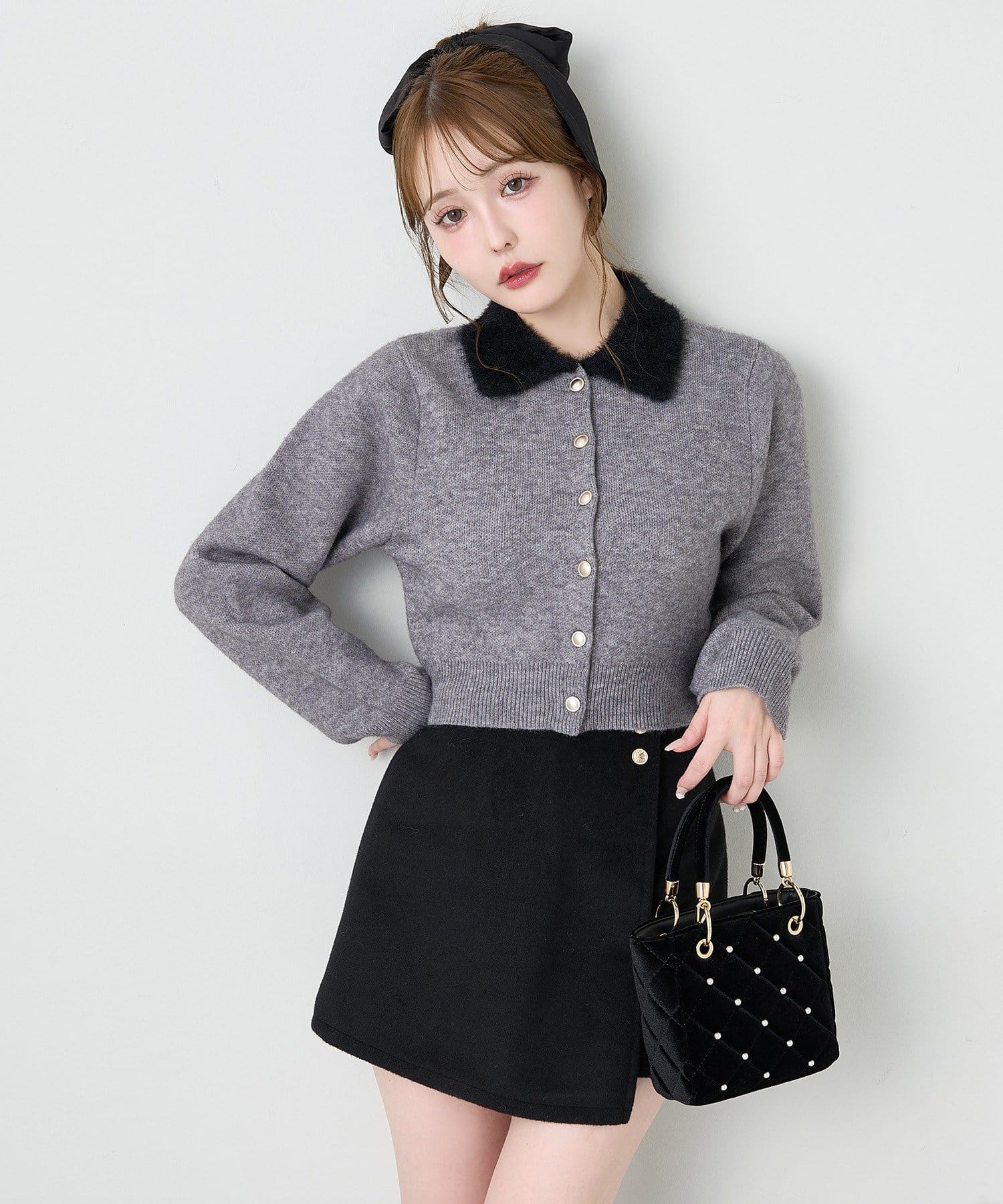 one after another NICE CLAUP(ワンアフターアナザー ナイスクラップ) シャギー襟配色ポロニット