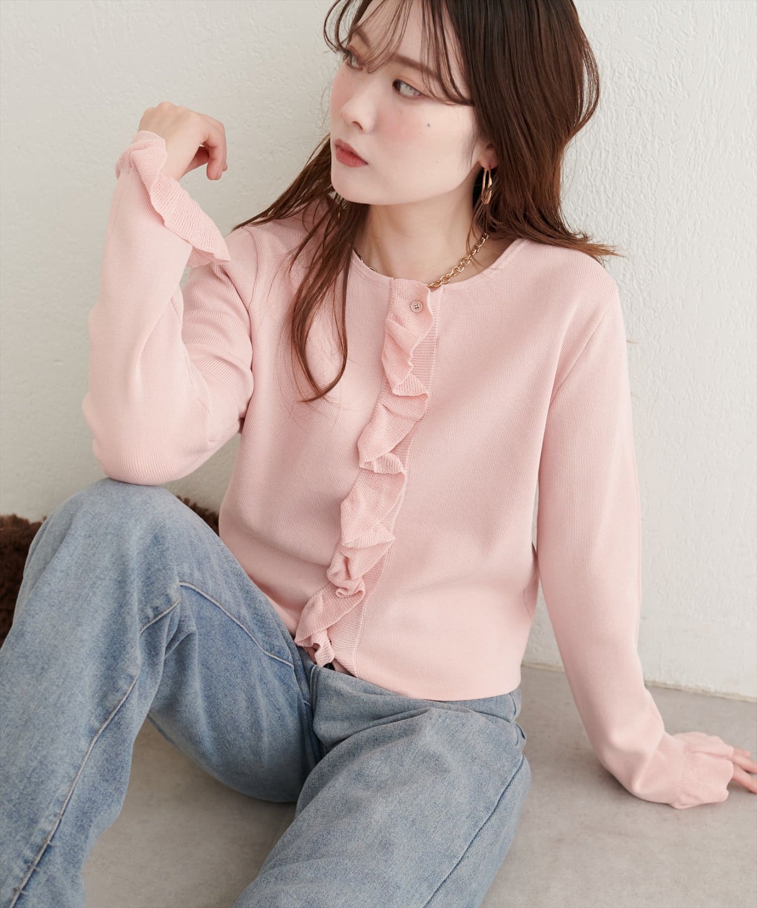 natural couture(ナチュラルクチュール) フリルディティールカーディガン