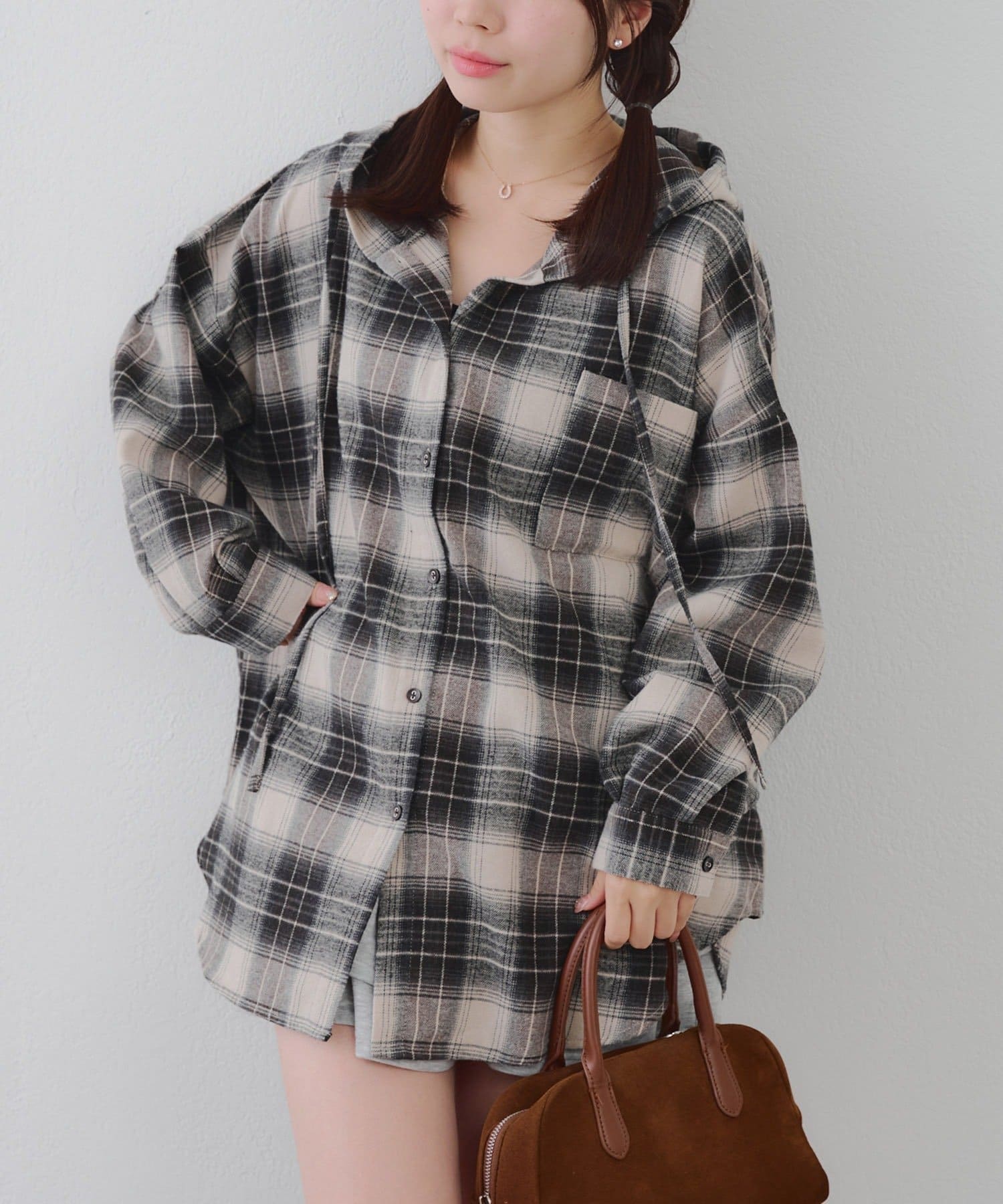 チェックフードシャツパーカー | NICE CLAUP / OLIVE des OLIVE OUTLET