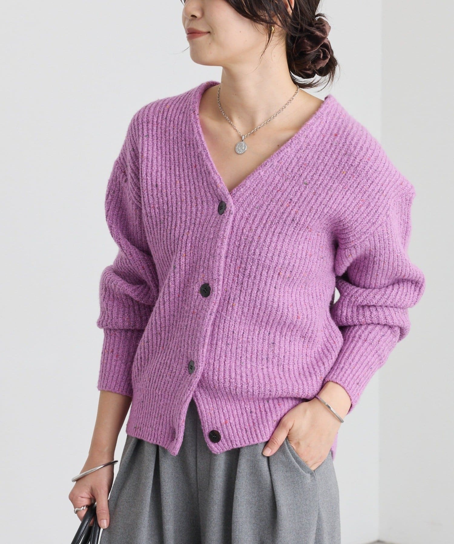 RIVE DROITE(リヴドロワ) 予約【キャッチーな素材感】ブークレーヤーンカーディガン