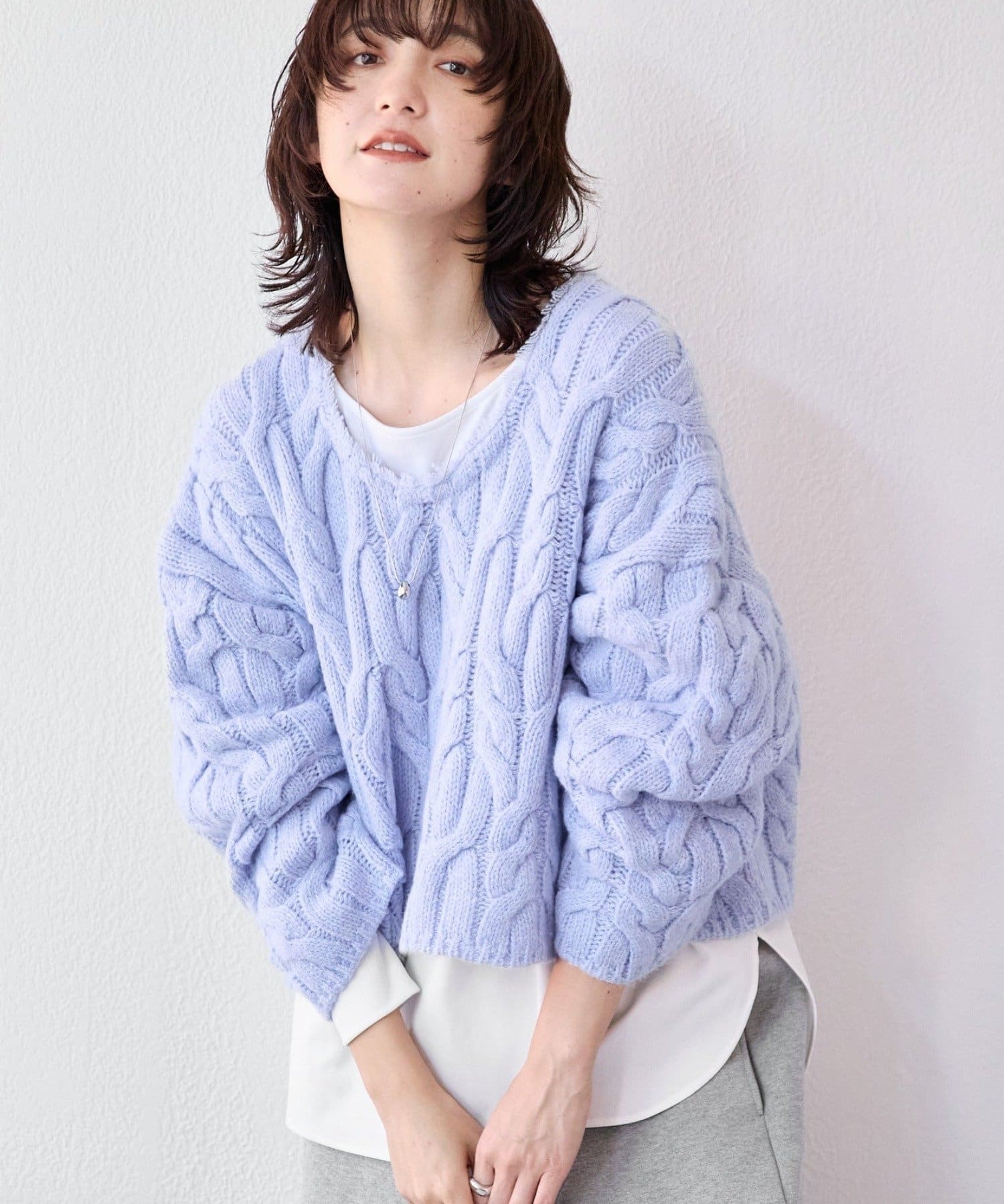 RIVE DROITE(リヴドロワ) 予約【大人のこなれ感を演出】フリンジネックケーブルニット/12月上旬お届け予定