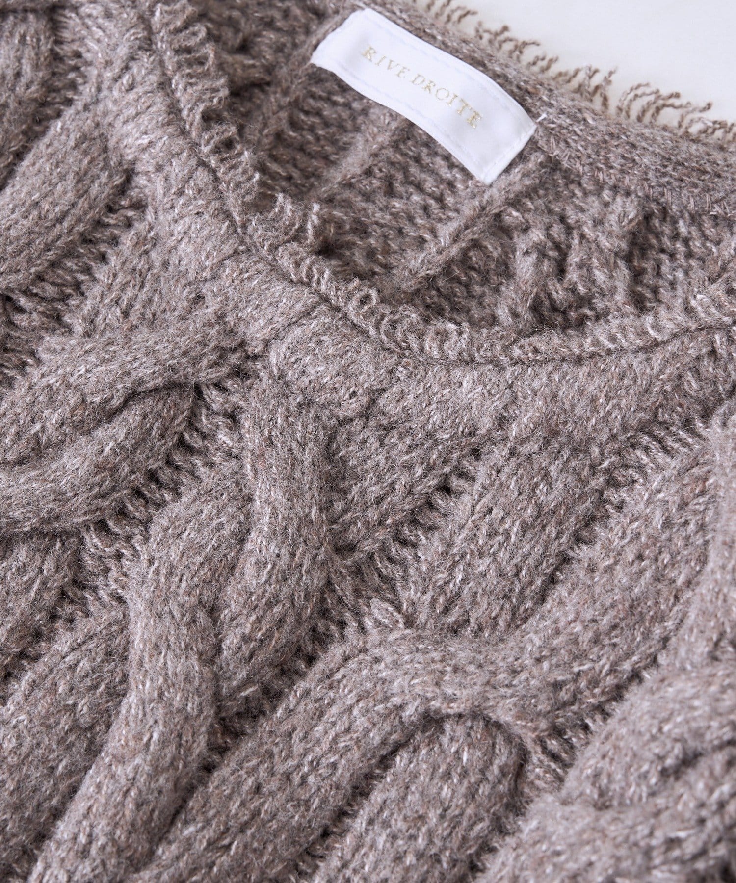 RIVE DROITE(リヴドロワ) 予約【大人のこなれ感を演出】フリンジネックケーブルニット/12月上旬お届け予定